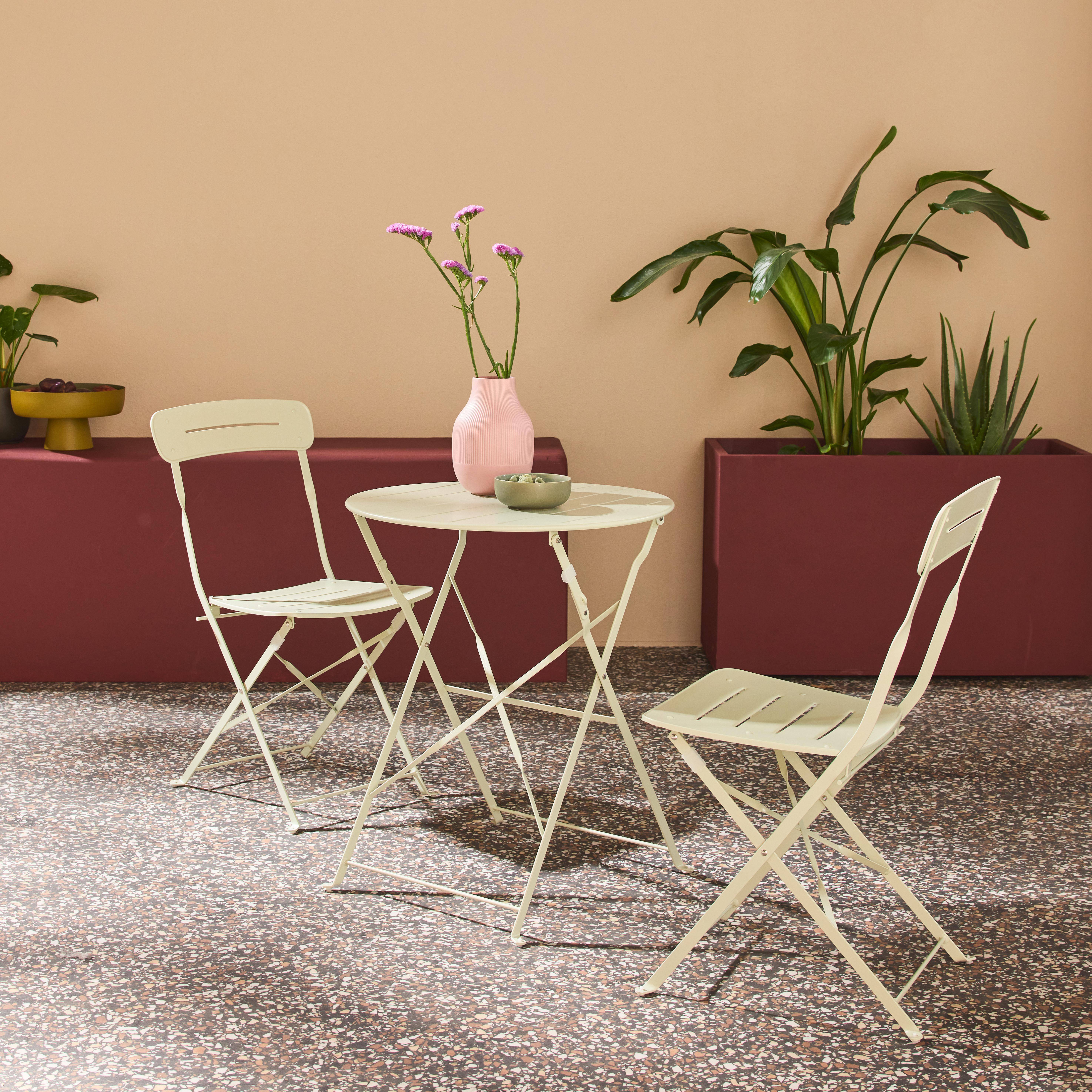 Balconea - Set de jardín bistró plegable de mesa redonda de acero con 2 sillas