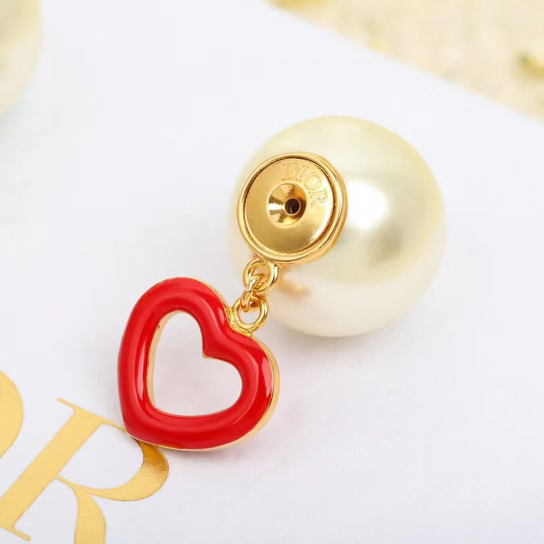 Dior CD Heart Drop Front Back Pearl Stud Earring - Original Replica Club