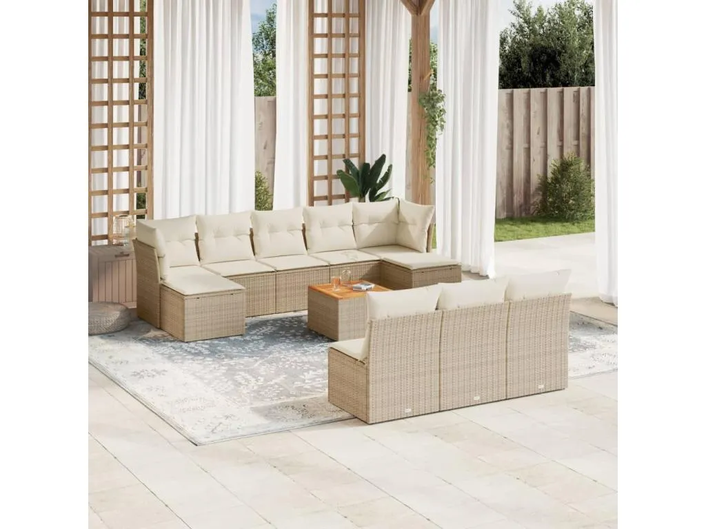 Vivircalido Set de sofás de jardín 11pzas con cojines ratán sintético beige wxvu18229