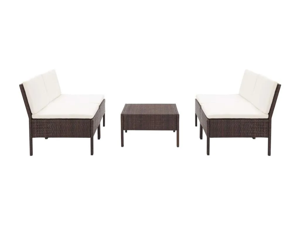 Set sofás de jardín 5 piezas y cojines ratán sintético marrón