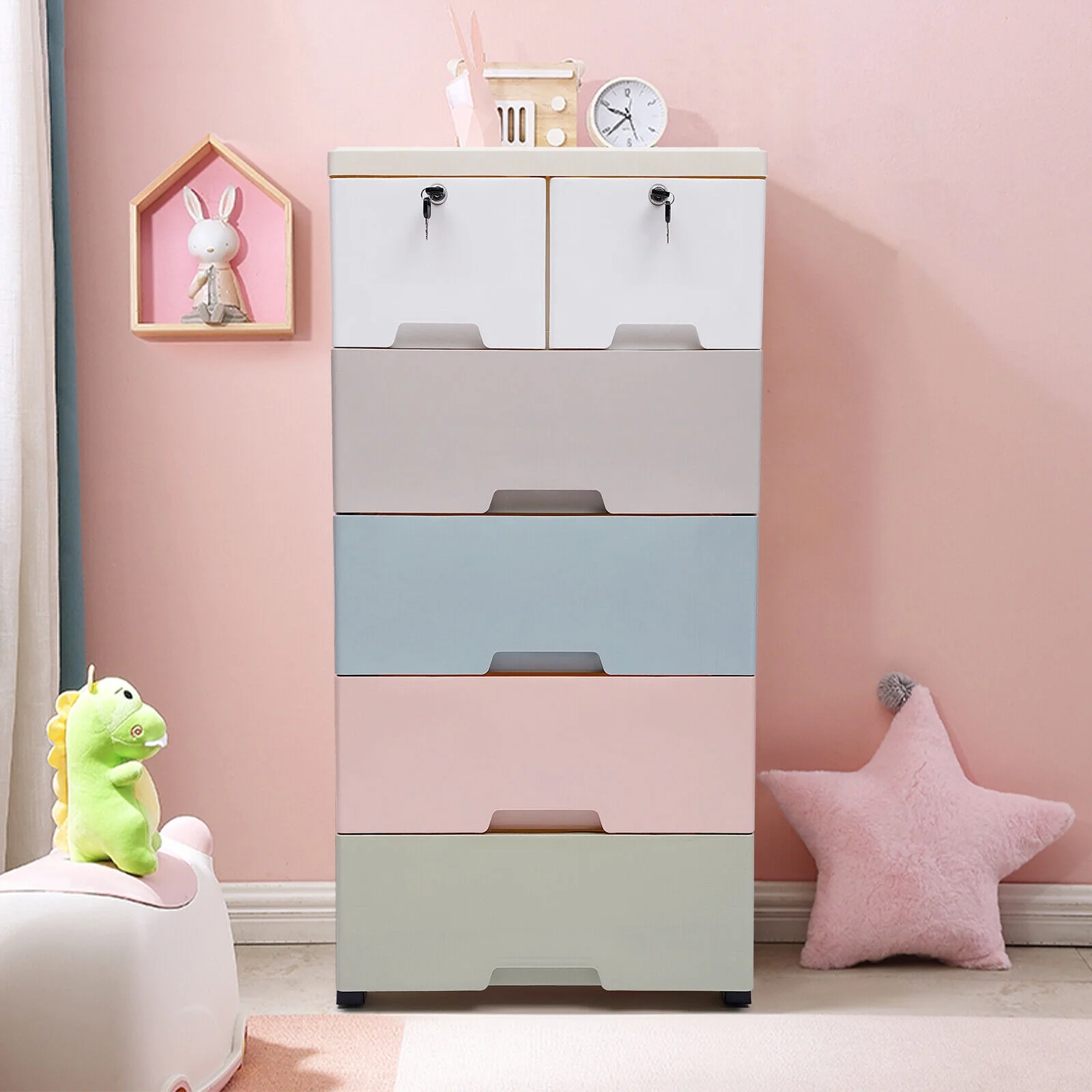 5-Layer Living Room Cabinet Baby Clothes Storage Plastic Chest Of Drawers Household Kids Clothes Forcer Plastic Storage 6 Drawers Toy Books Storage PP Material Colorful Drawer Clothes Cabinets - Image 3