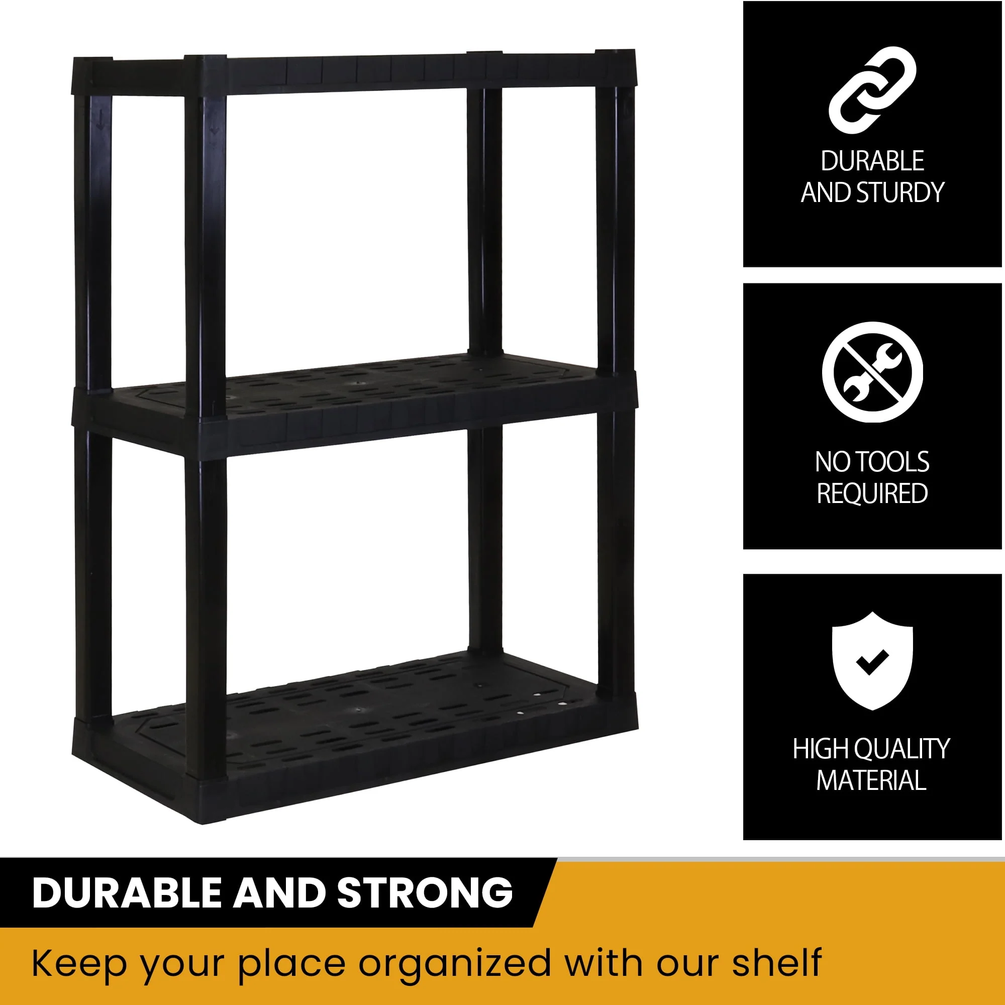Hyper Tough 3-Tier Shelving Unit, W30 x D14 x H39" Multipurpose Garage Plastic Shelf Organizer, Black - image 5