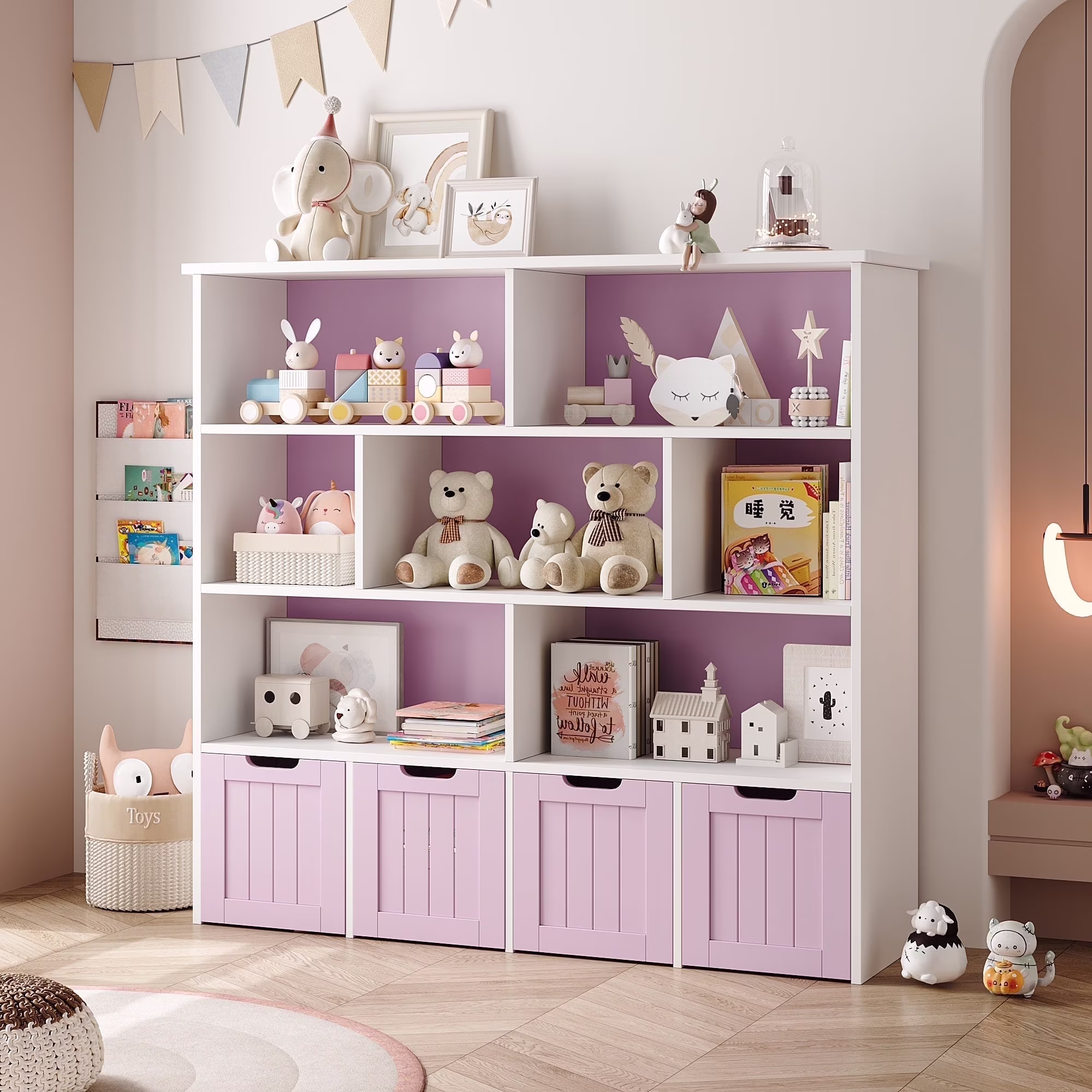 Homfa 7 Cube Toy Storage Organizer, Kids Geometric Bookcase and Bookshelf with 4 Drawers, White - Image 7