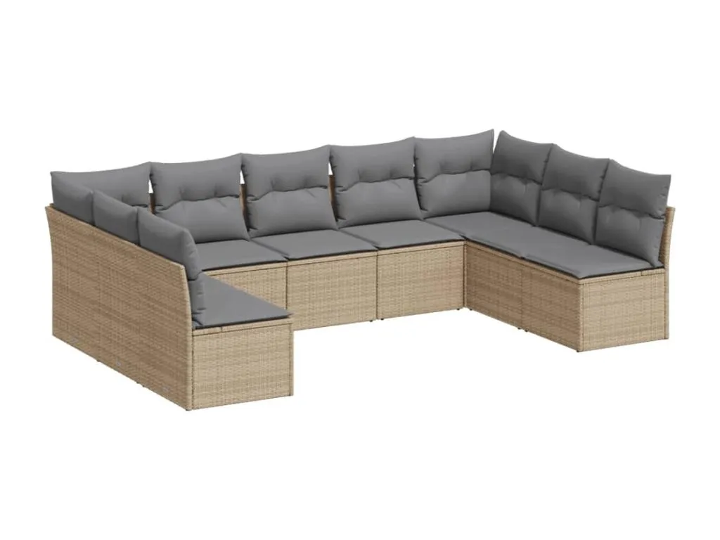 Set de sofás de jardín 9 pzas con cojines ratán sintético beige 41550wiza