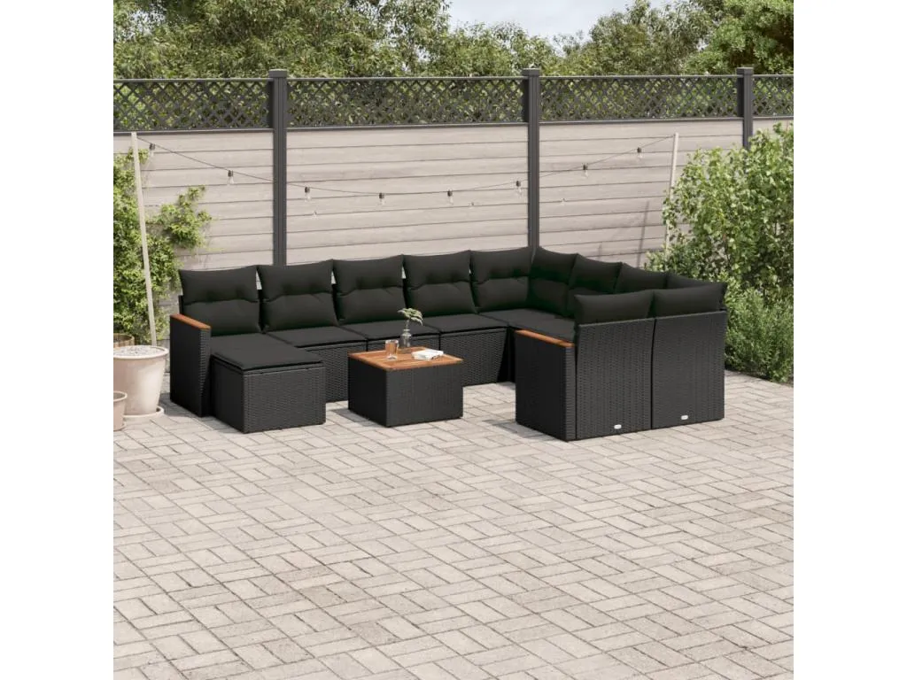 Set de sofás de jardín 11 piezas y cojines ratán sintético negro 93742UWER