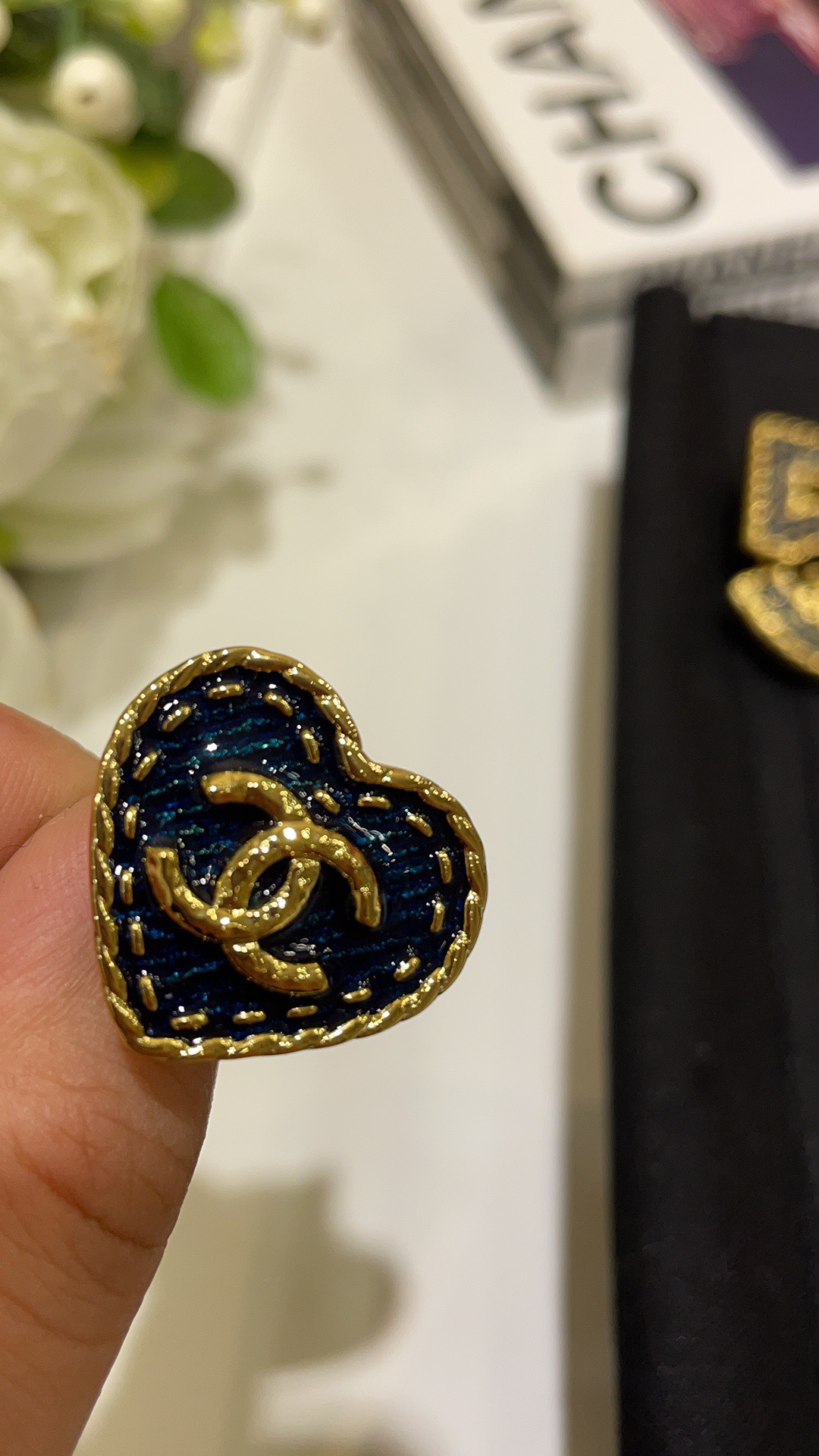 Chanel Vintage Denim Blue Heart Ring - Original Replica Club