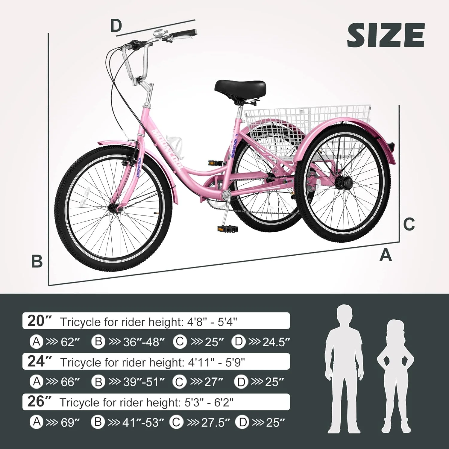 FICISOG 7 Speed Adult Tricycle for Women, 20/24/26 Inch Adult Trike with Basket, 3 Wheel Bikes for Adults Seniors, Cruise Trike for Shopping Picnic - Image 16