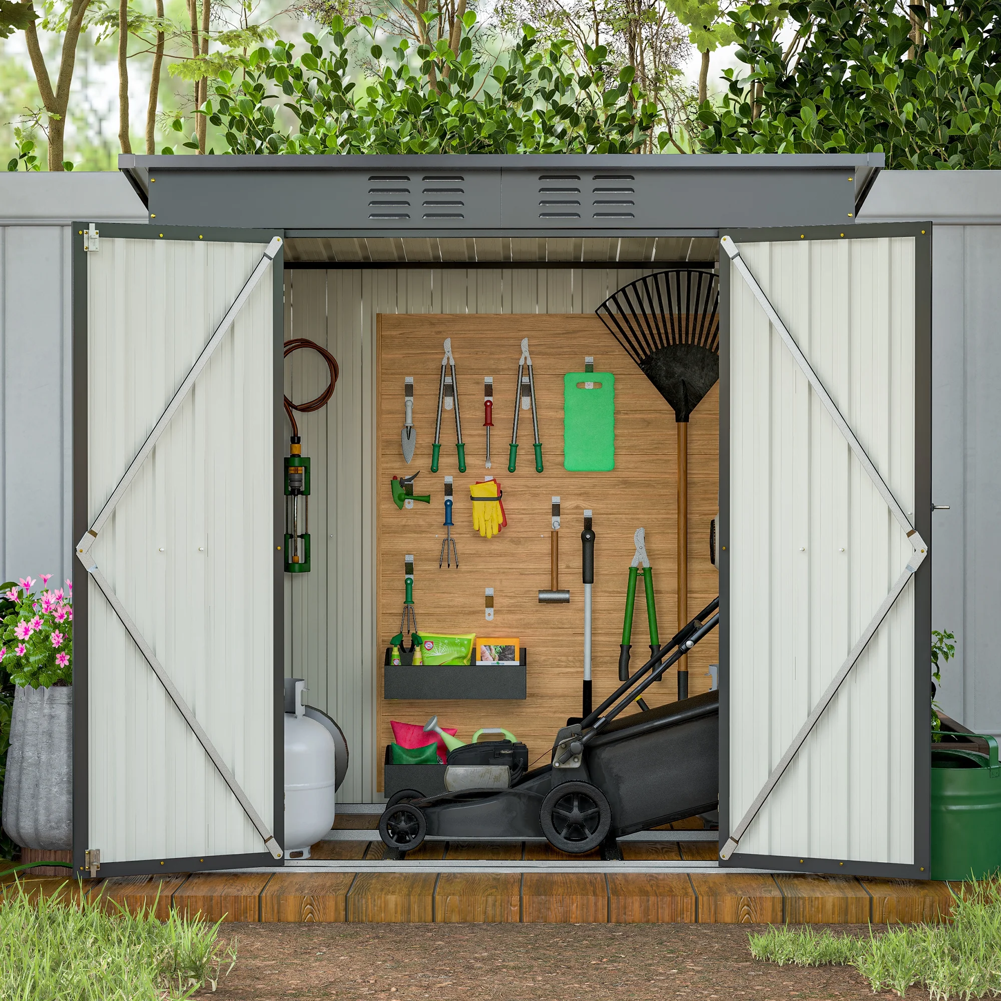 6 x 4 ft Outdoor Storage Shed with Floor Frame, Storage Sheds for Outside with Lockable Door, All Weather Garden Tool Shed with Air Vent for House Backyard Patio Lawn, Black - Image 2
