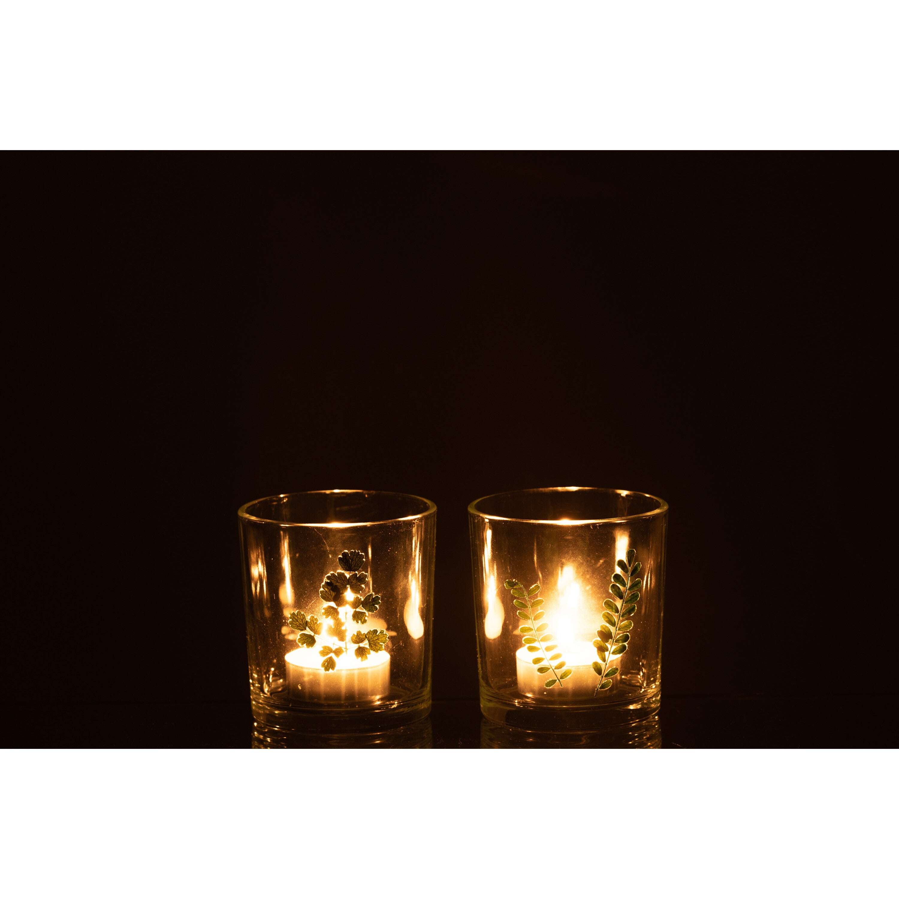 J-Line windlicht Bladeren - glas - groen transparant - small