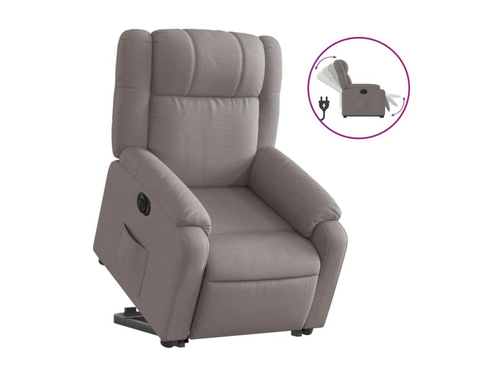 Sillón eléctrico reclinable elevable de tela gris taupe