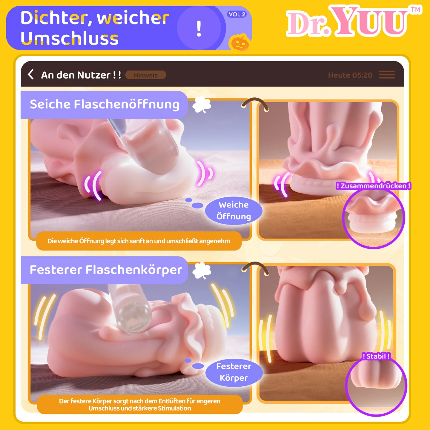 Weiche Öffnung und fester Masturbatorkörper