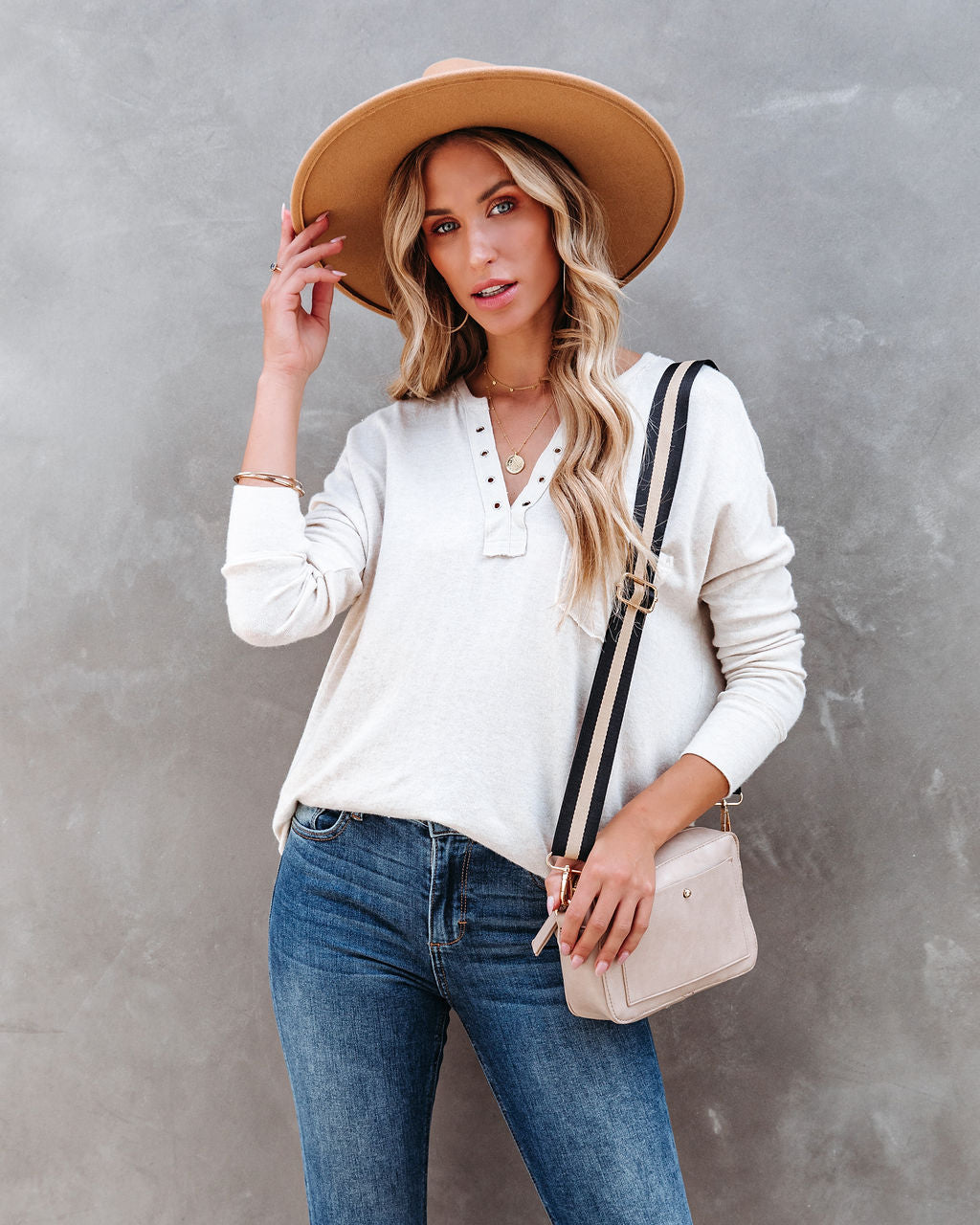 Ezra Grommet Long Sleeve Top - Oatmeal - Se7enfashion