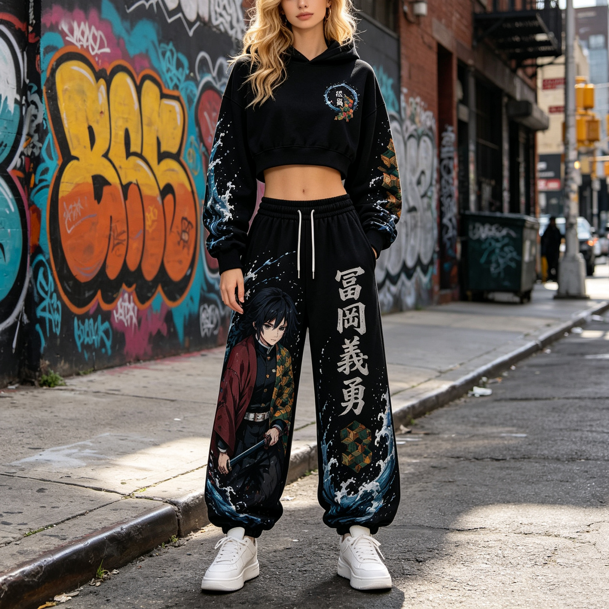 Demon Slayer Cropped Long Sleeve Hoodie & High Waist Jogger Pants Two Piece TeeThreads Sustain the Scene with Custom Apparel