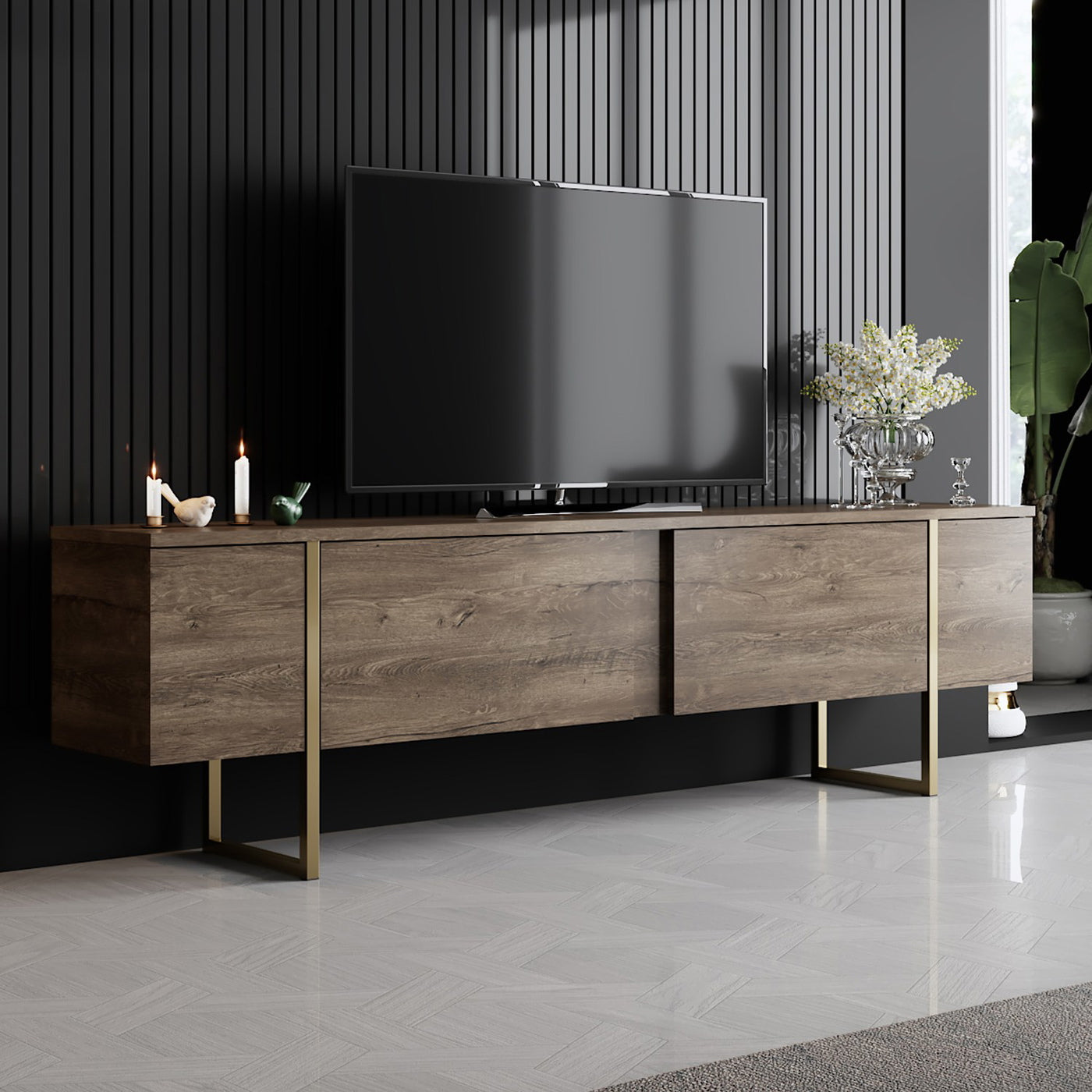 Giga Meubel - Tv-meubel Walnoot Goud - 180x30x50cm - Luxe