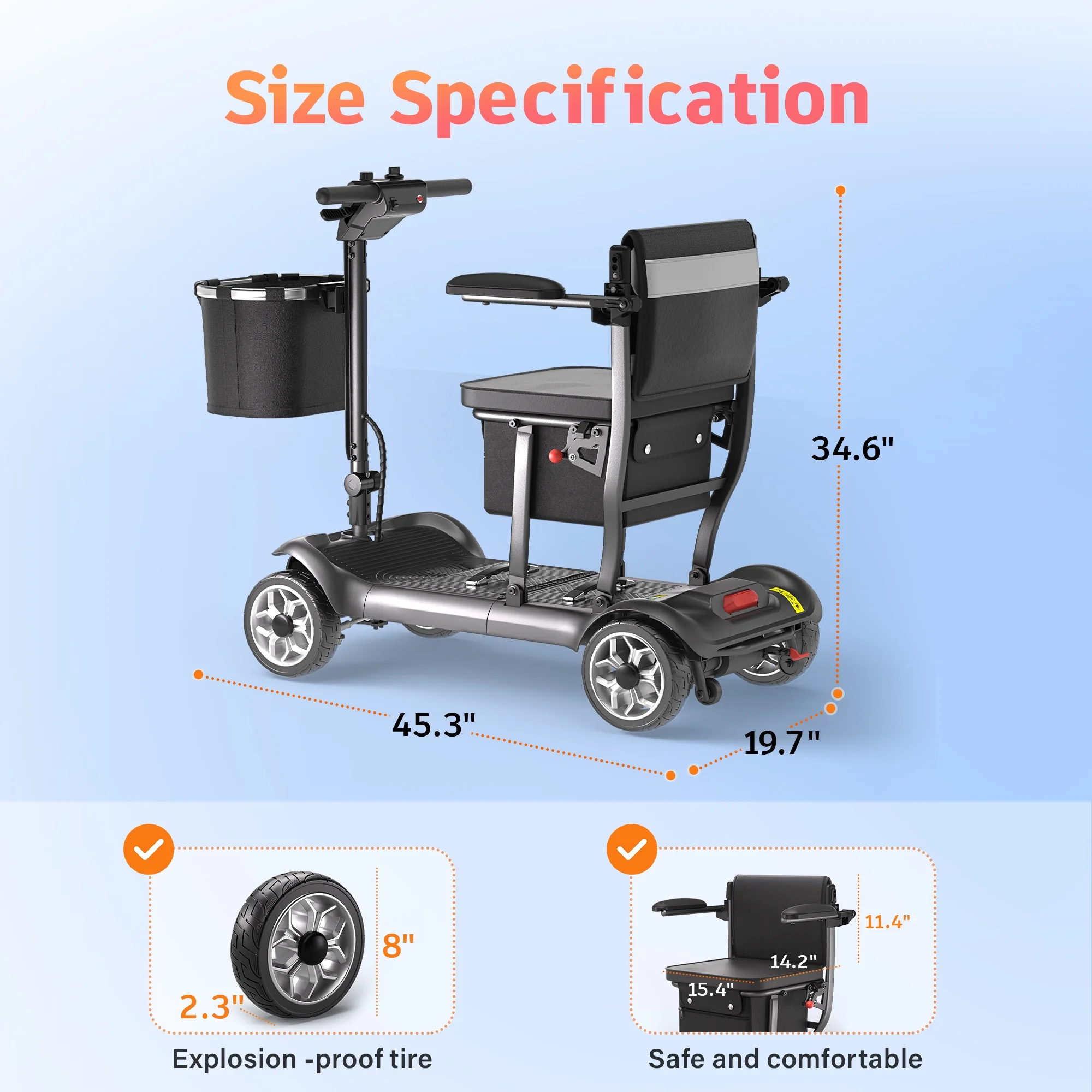 EAGLOG Light Weight 4 Wheels Mobility Scooter for Seniors, Electric Folding Wheelchair Device for Travel, Black - Image 9