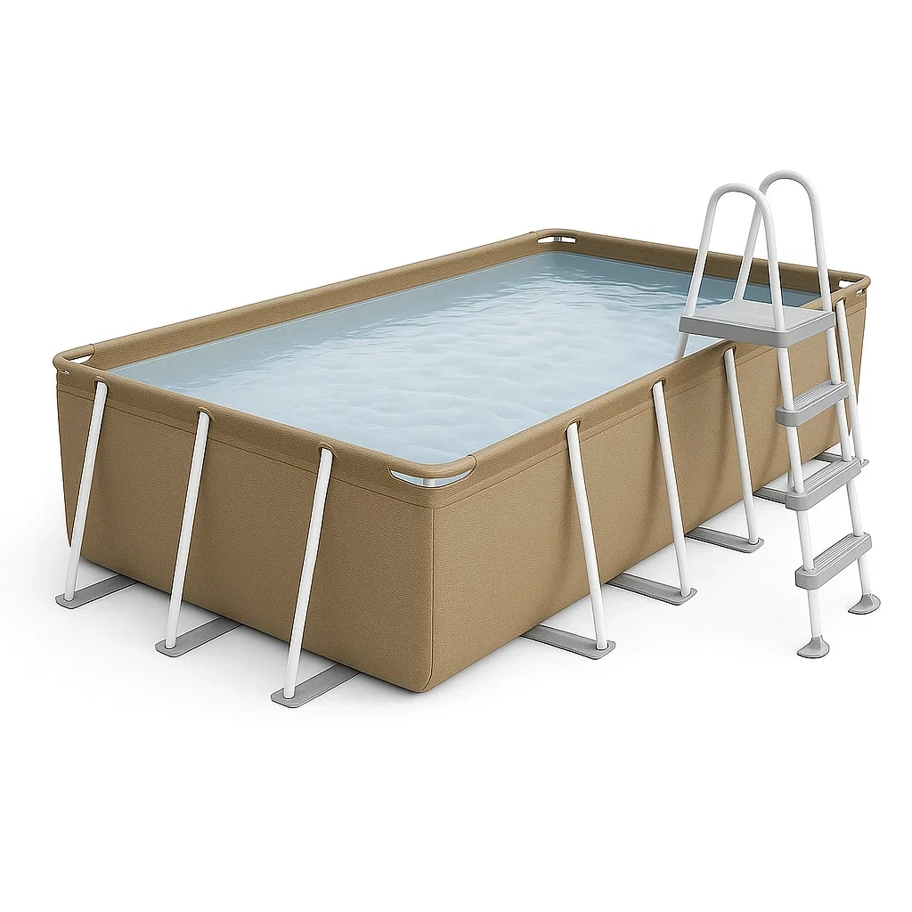Piscina tubular rectangular 532x265x119 cm Beige/Blanco con filtro y escalera OmmtHRN202Vi