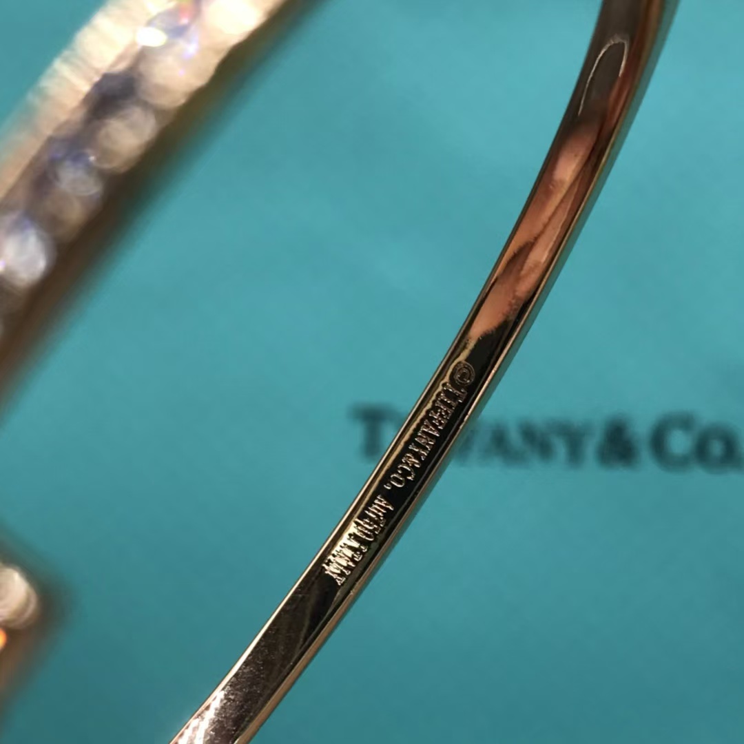 Tiffany Full Diamond Paved Double T Bangle Bracelet - Original Replica Club