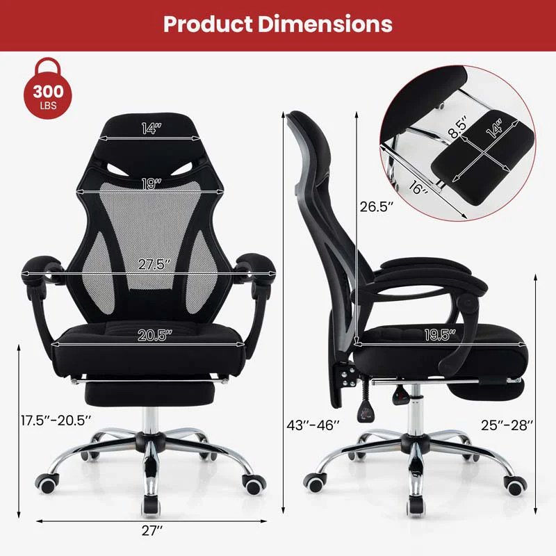 Eletriclife Ergonomic Mesh Office Chair with Footrest and Tilting Backrest