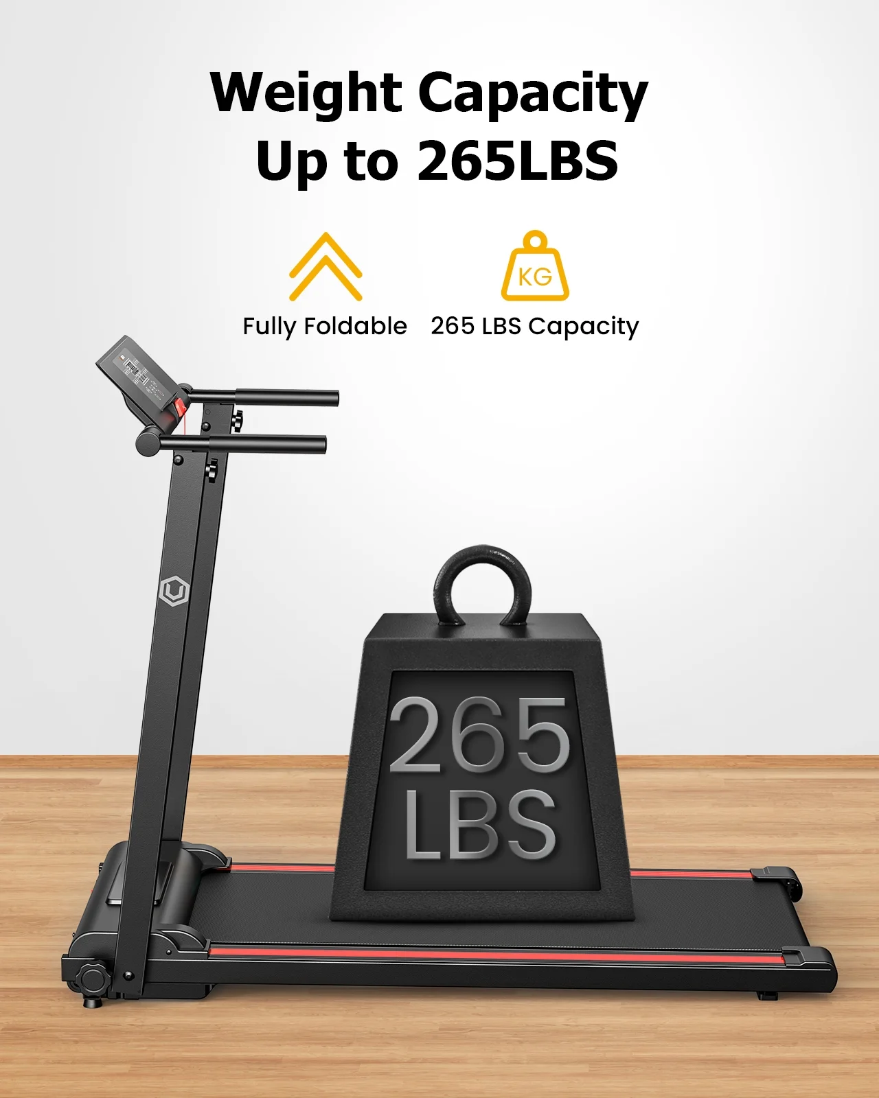 UREVO Folding Treadmill, 2.25HP Portable Mini Treadmills for Home Office, Compact Threadmill with 12 HIIT Modes, LCD Display, 265 lbs Capacity - Image 12