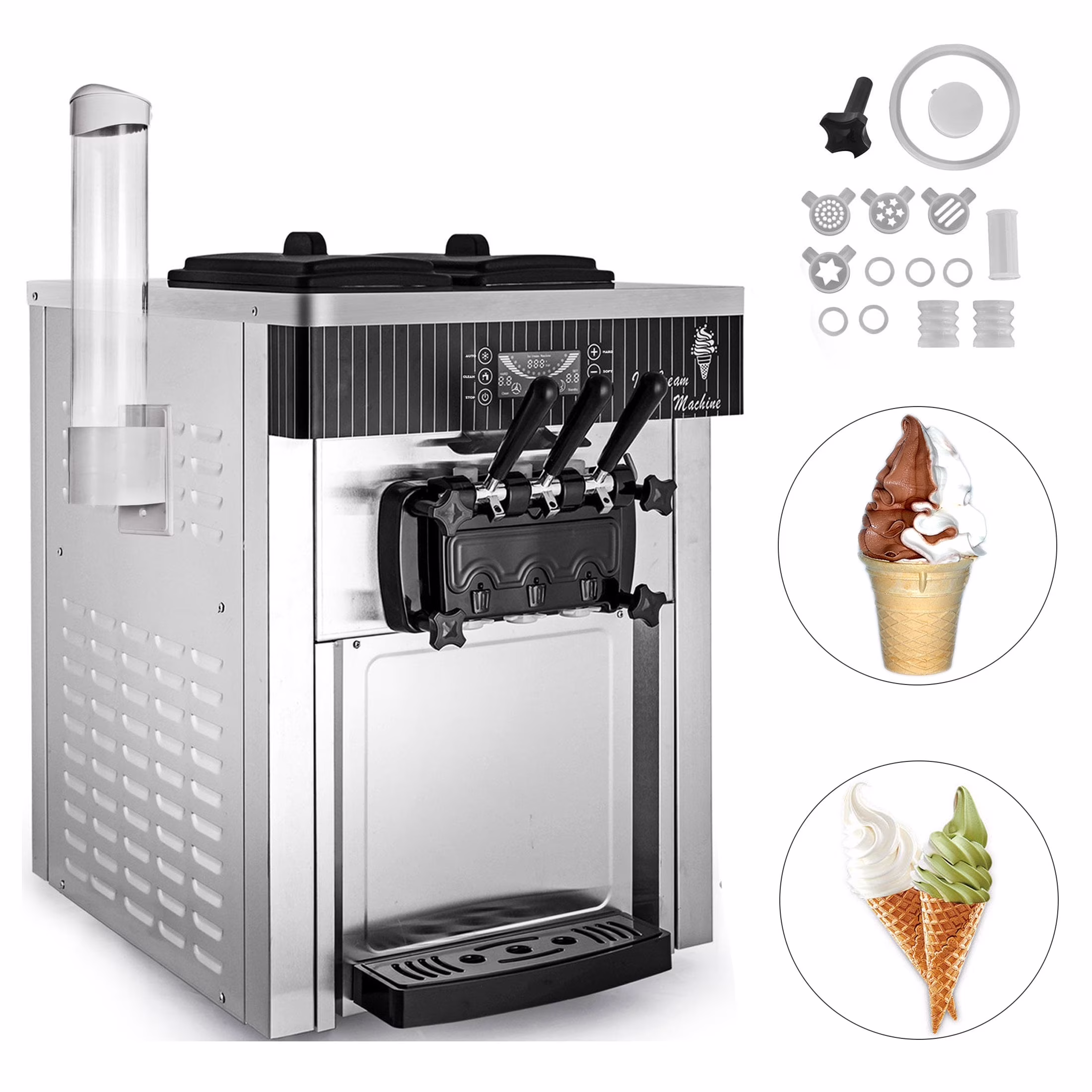 SIHAO 1200W Commercial Ice Cream Machine Countertop 18L/H Soft Serve Ice Cream Maker with LED Display
