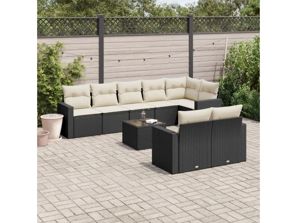 Set de sofás de jardín 8 piezas y cojines ratán sintético negro risq16693