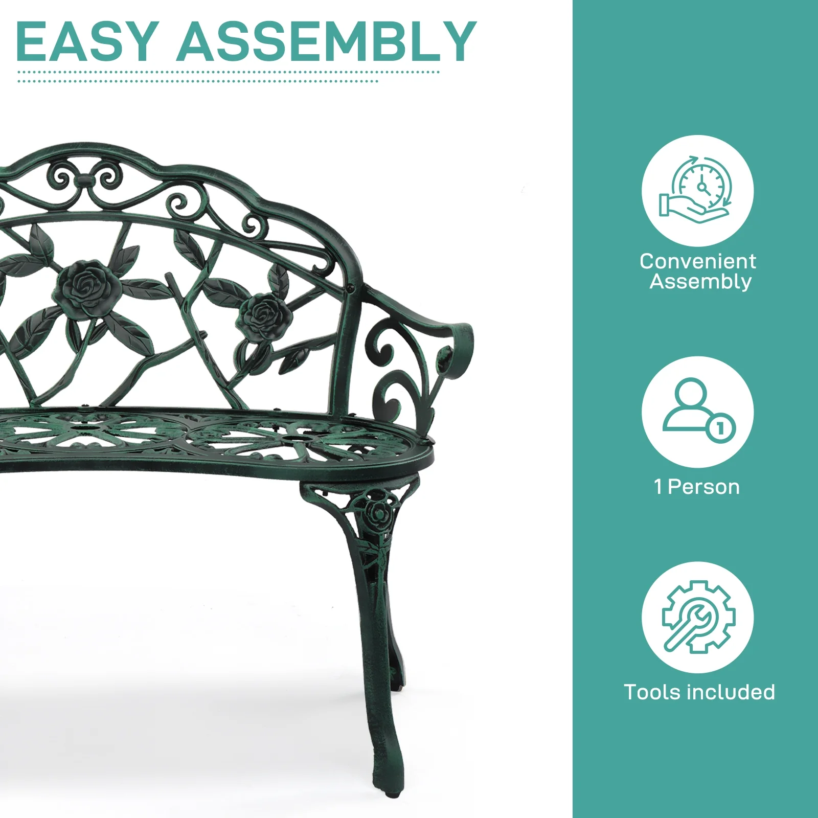 Ktaxon Outdoor Patio Park Garden Bench Courtyard Leisure Rose Cast Aluminum, Outdoor Loveset, Bronze - Image 15