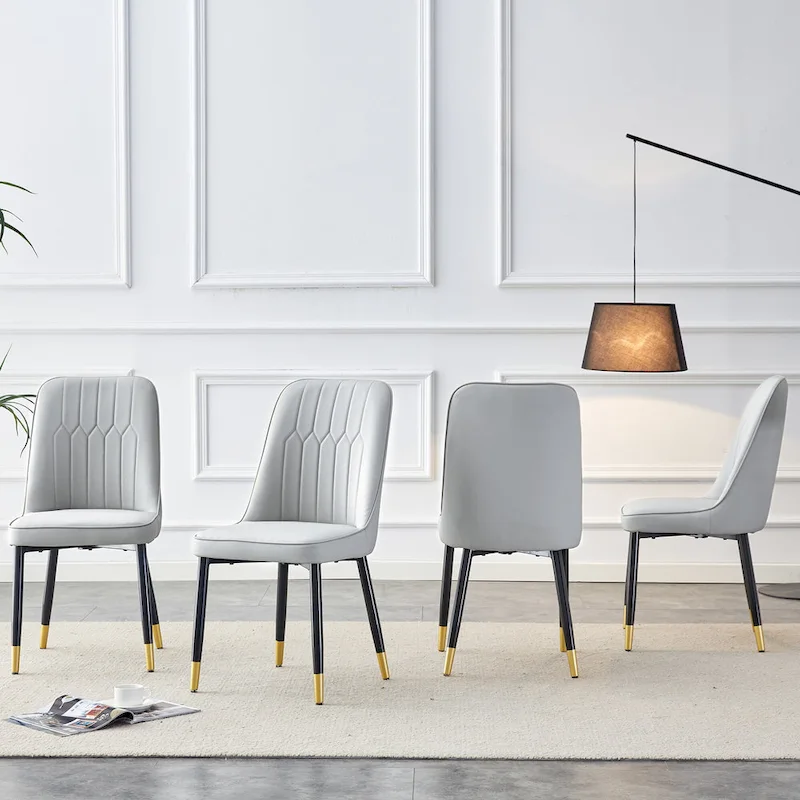 Contemporary Set of 4 Faux Leather Dining Chairs with Cushioned Backrests and Metal Legs – Ideal for Dining Rooms, Living Rooms, and Bedrooms