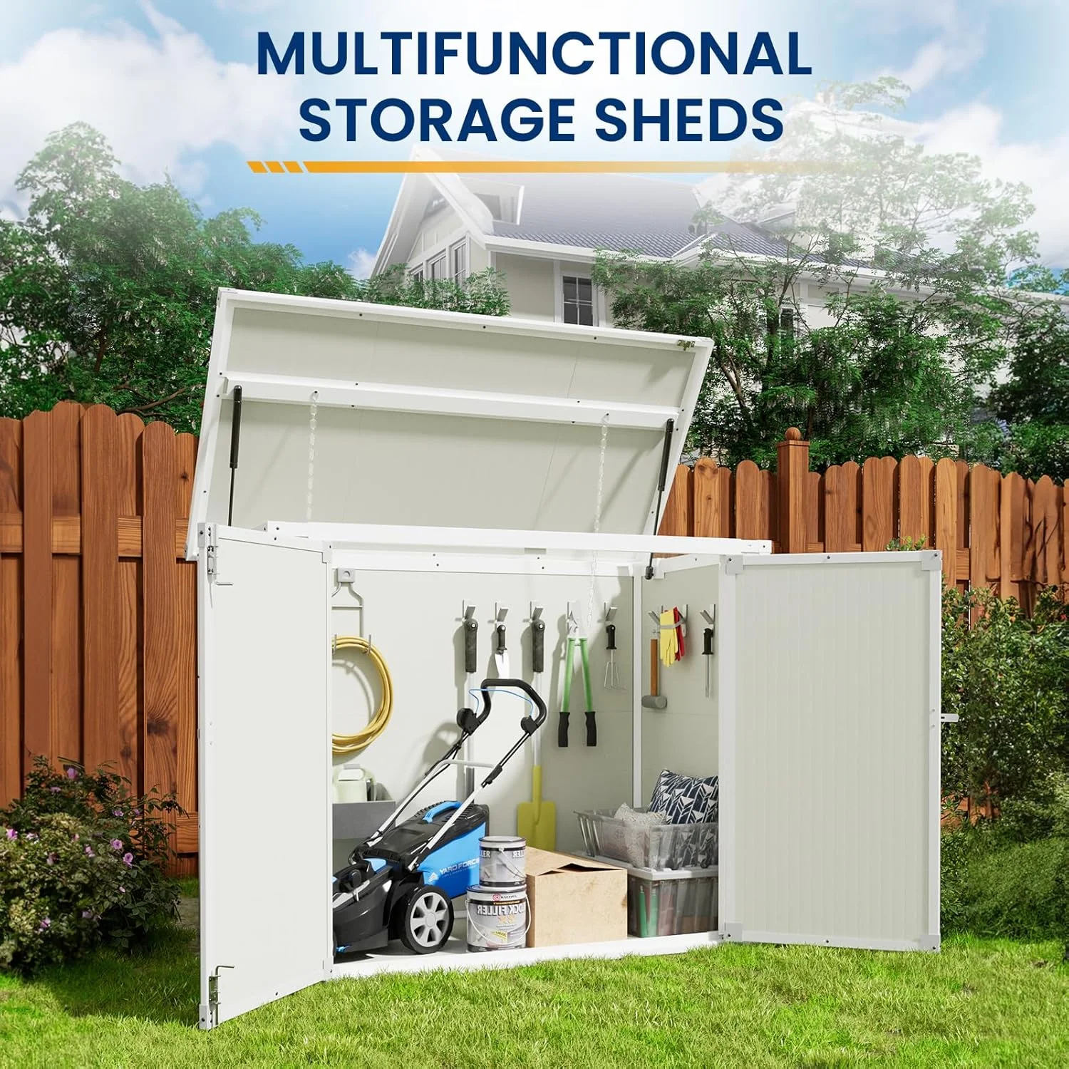 ECOPATIO Outdoor Storage Shed 41 Cu Ft Weather Resistant Resin with Floor Gray - Image 9