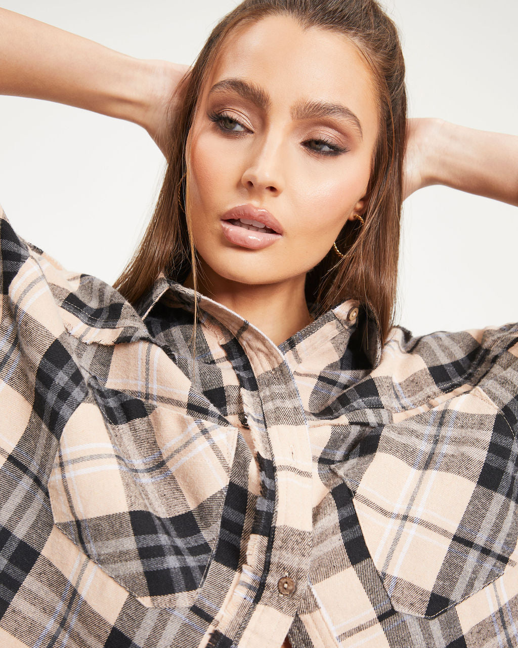Roberta Plaid Pocketed Oversized Button Down Top - Se7enfashion