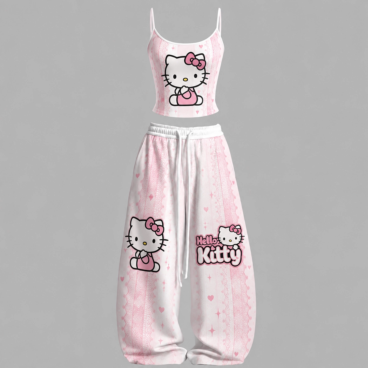 Hello Kitty Top & Elasticated Trousers Two-Piece Set TeeThreads Sustain the Scene with Custom Apparel