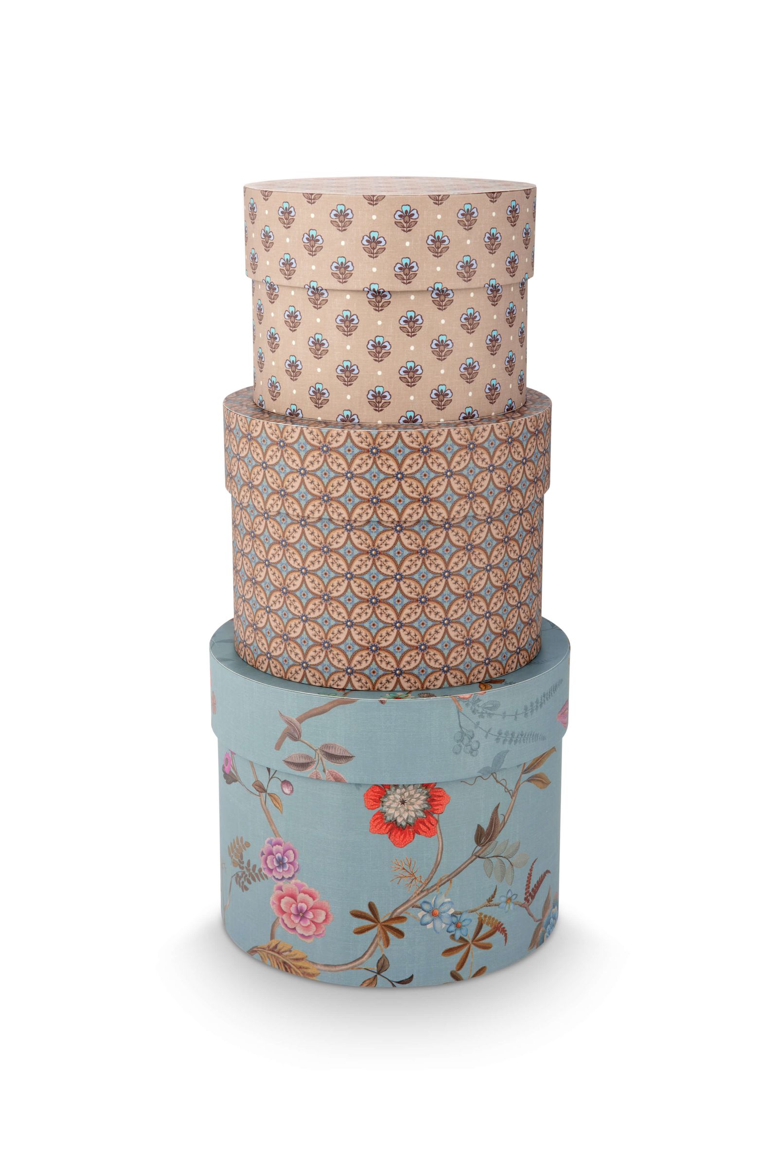 Set/3 Box Round Blooming Tales Blue-Khaki