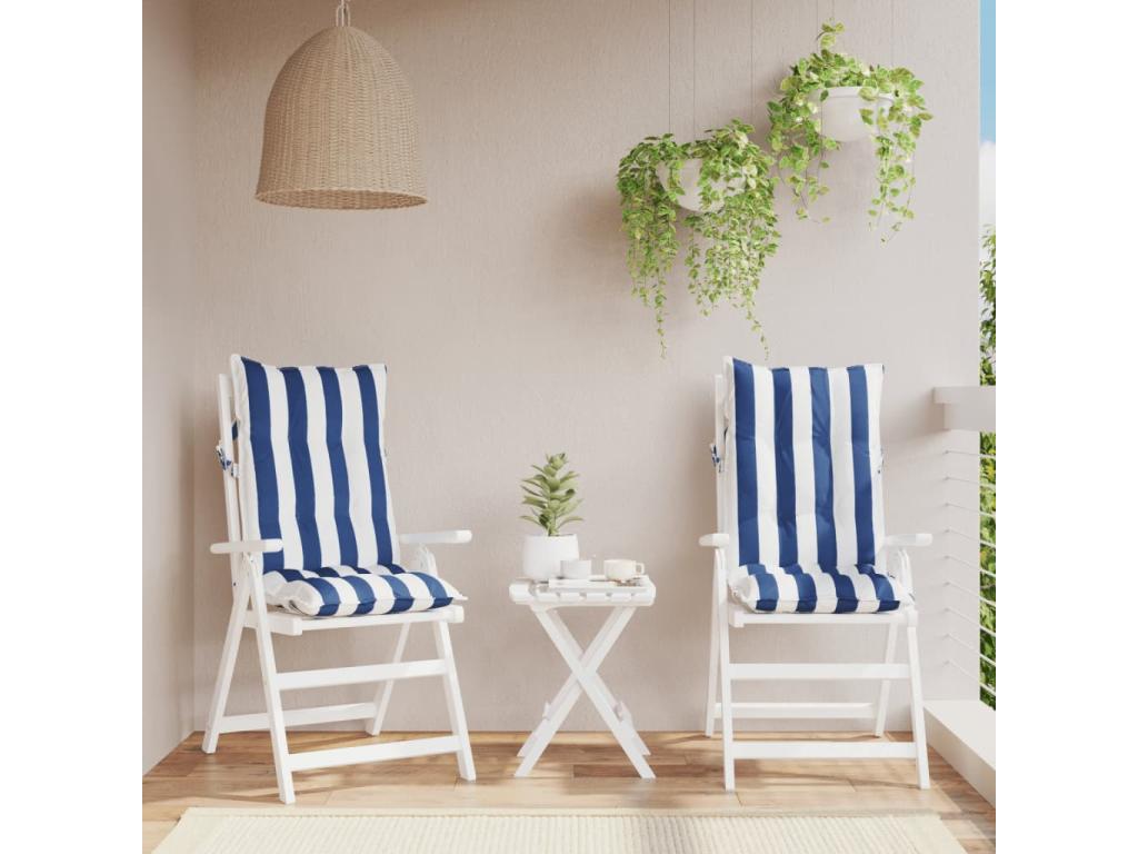 Cojines silla respaldo alto 2 uds tela Oxford rayas azul blanco