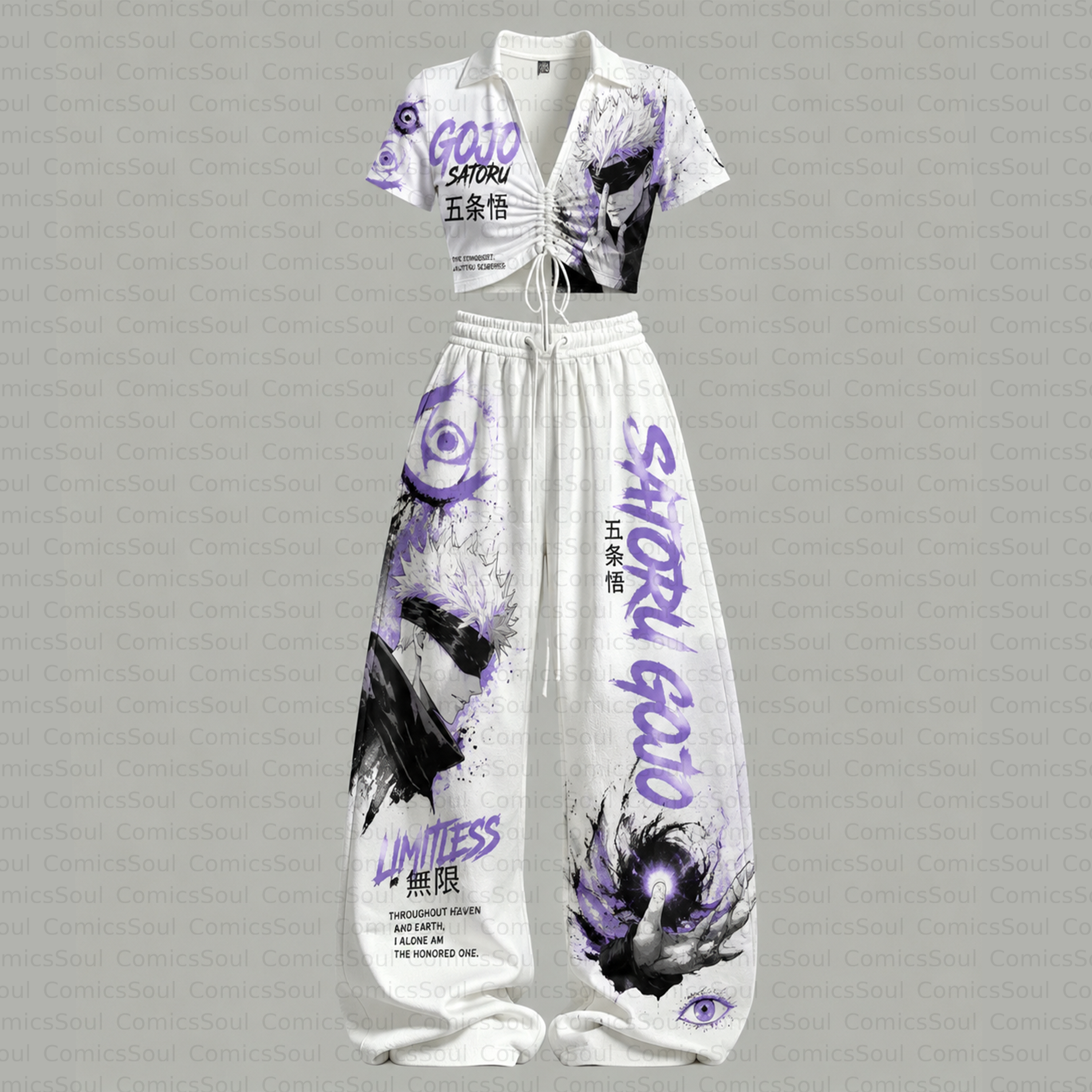 Jujutsu Kaisen Drawstring Short Sleeve Top & Long Pants Two-Piece Set TeeThreads Sustain the Scene with Custom Apparel