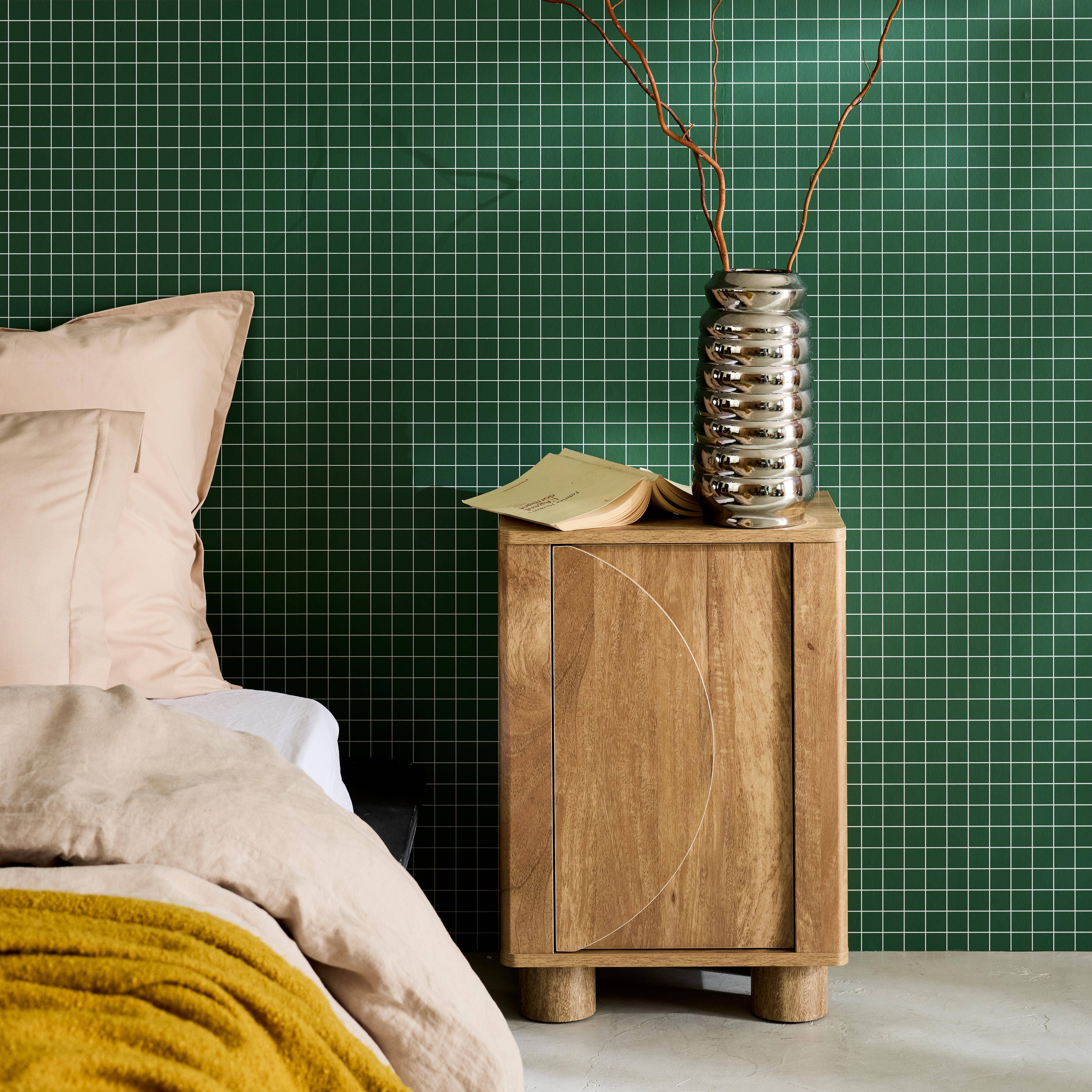 Pondi - Mesita de noche efecto madera de mango con 1 puerta reversible