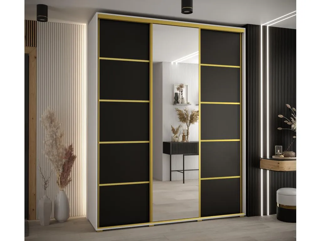 Armario Davos 5 corredero moderno 235,2x190x60 cm 3 puertas blanco/negro/oro qni3168314