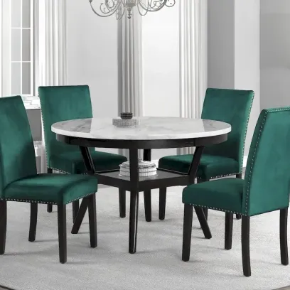 Kate 47-Inch Round Dining Table with Faux Marble Surface in White and Brown
