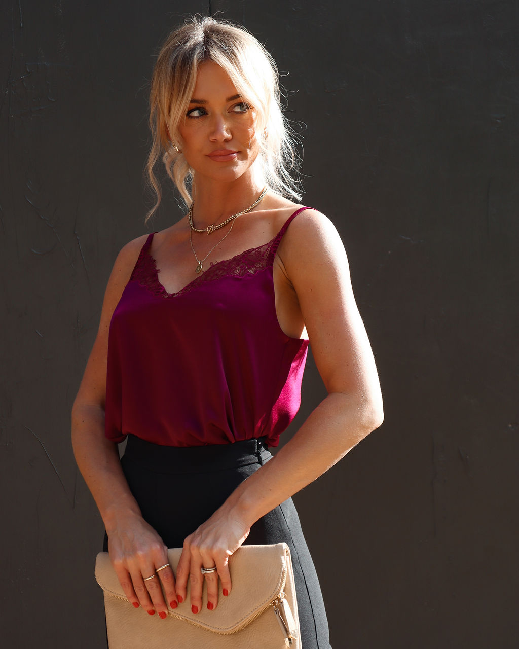 Mariola Satin Lace Tank Top - Wine - Se7enfashion