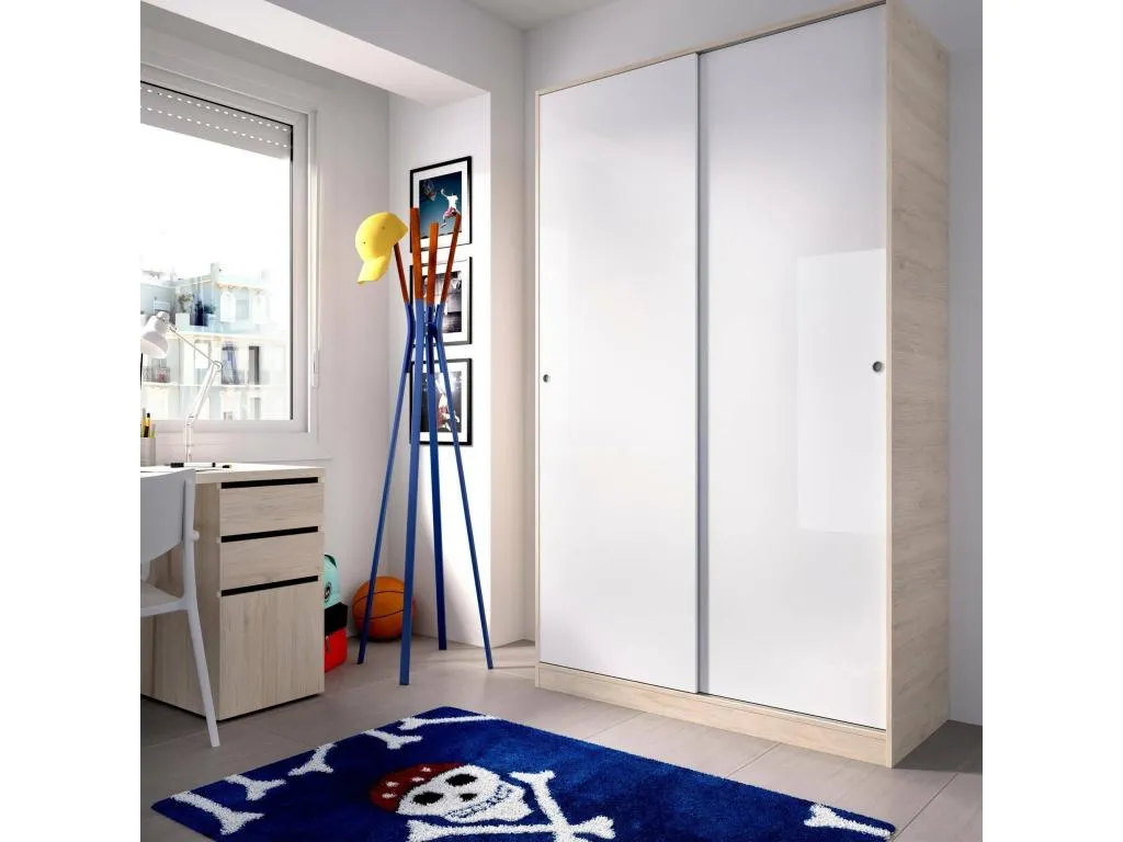 Armario Kavehomedeco Perchero para dormitorio Armario con 2 puertas correderas 120x50h204 cm Blanco y Kavehomedeco 43168APDV