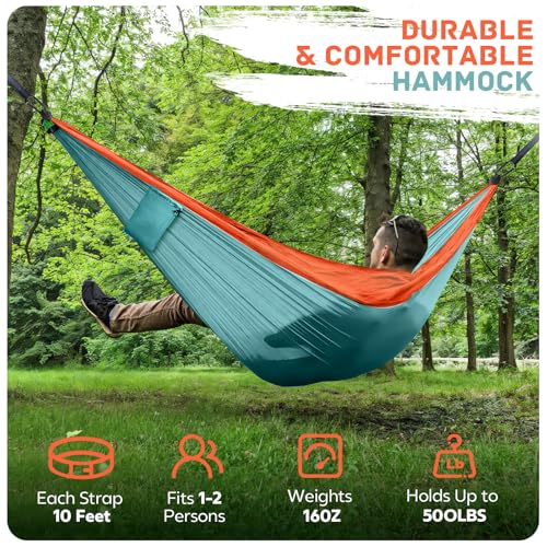 Lightweight Portable Nylon Parachute Hammock, Durable Compact Backpacking Hammock for Outdoor Camping & Hiking Trips