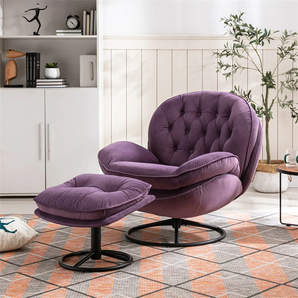Velvet Swivel Accent Chair with Ottoman Set, Modern Lounge Chair with Footrest and Metal Base Comfy Armchair with 360 Degree Swiveling Single Sofa Chair Accent Chairs for Living Room, Green - Image 15