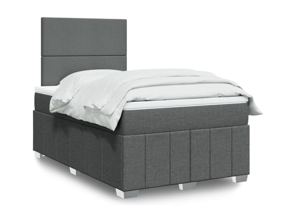 Cama box spring con colchón tela gris oscuro 120x200 cm