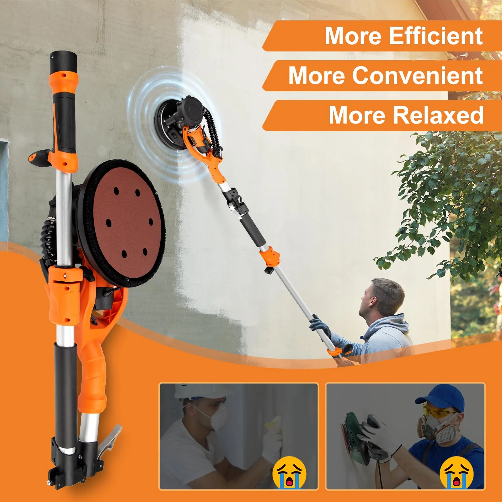 1000W Electric Drywall Sander With 4.9 Ft To 6.2 Ft Extension Pole And 15 Sanding Discs - Image 5 1000W Electric Drywall Sander With 4.9 Ft To 6.2 Ft Extension Pole And 15 Sanding Discs - Image 5