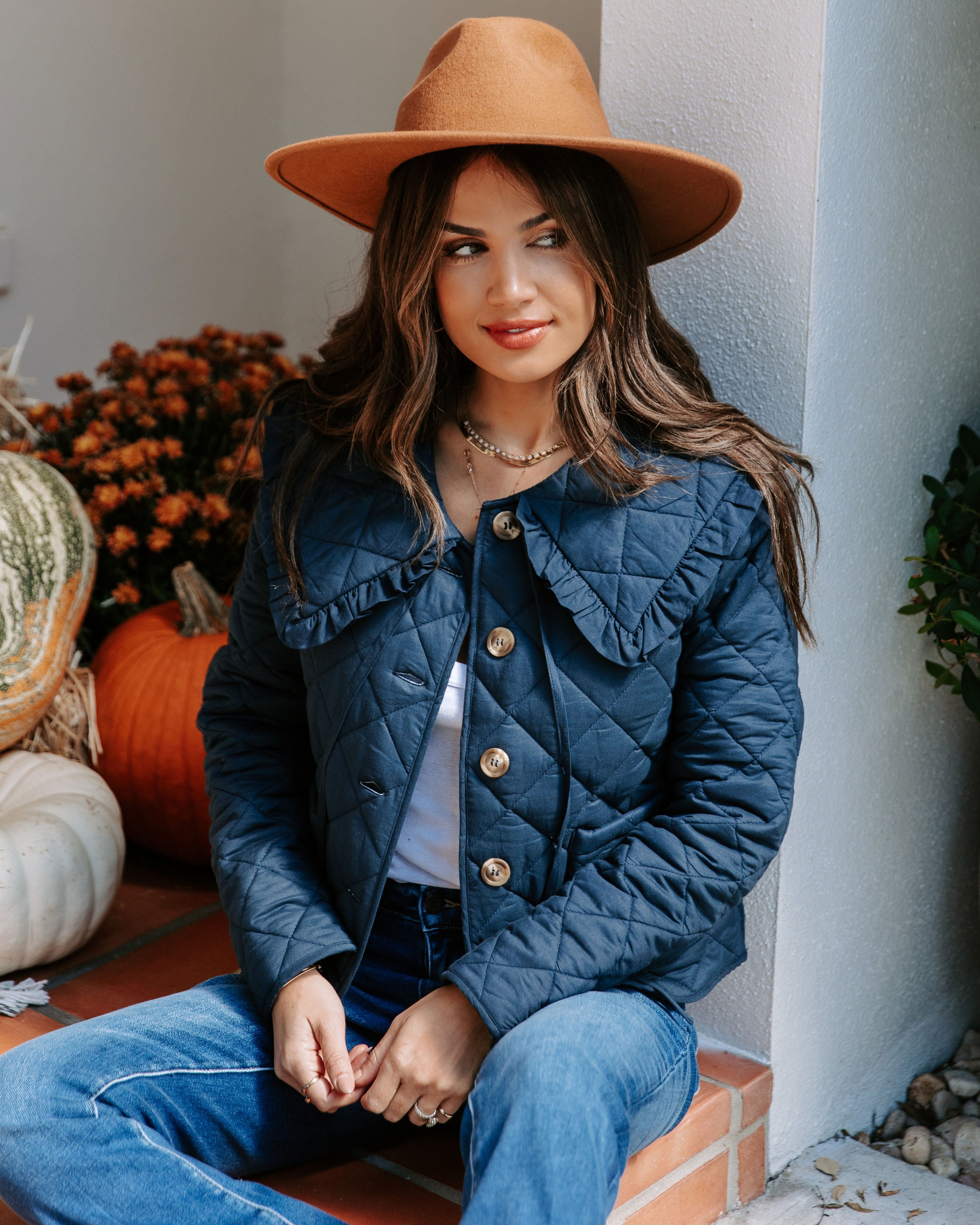 Loretta Cotton Pocketed Quilted Jacket - Navy - Se7enfashion