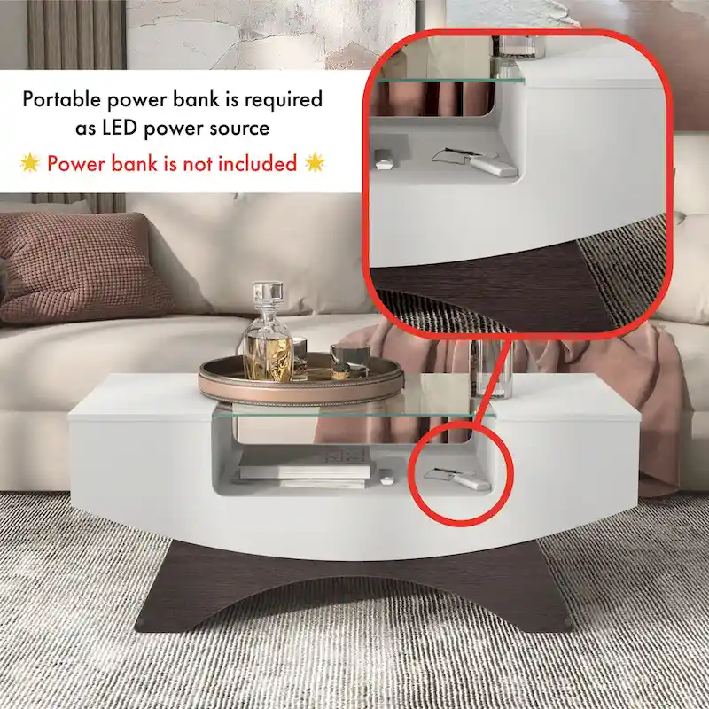 Angelic Contemporary Storage Coffee Table with Glass Insert by Furniture of America