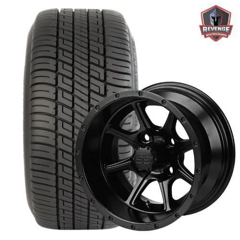 12" Azusa Matte Black Golf Cart Wheels and Tires Combo (205/30 - 12) Set of 4