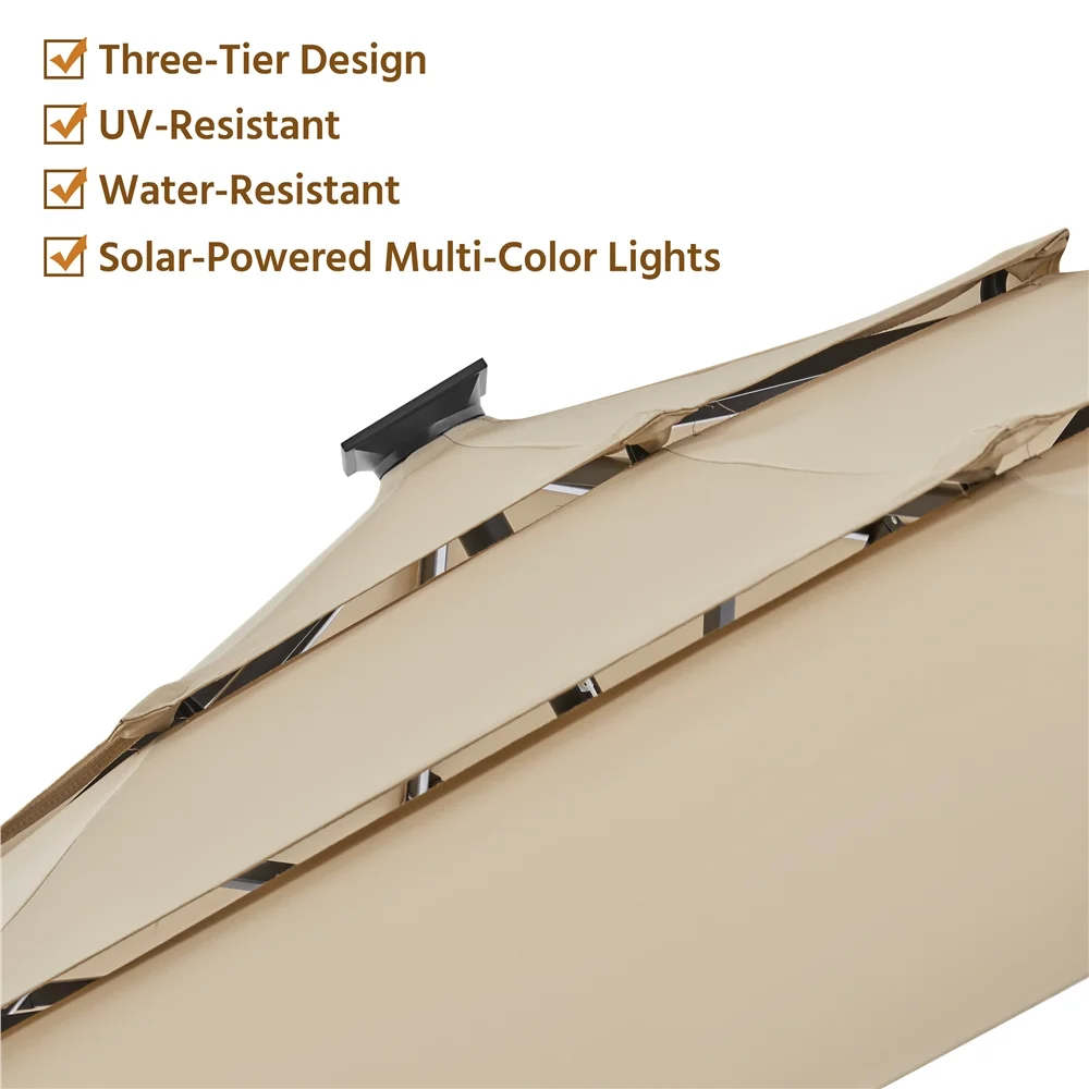 Renwick 10 Ft Outdoor Patio Parasol with Color-Changing LED Strip, Tan - Image 8