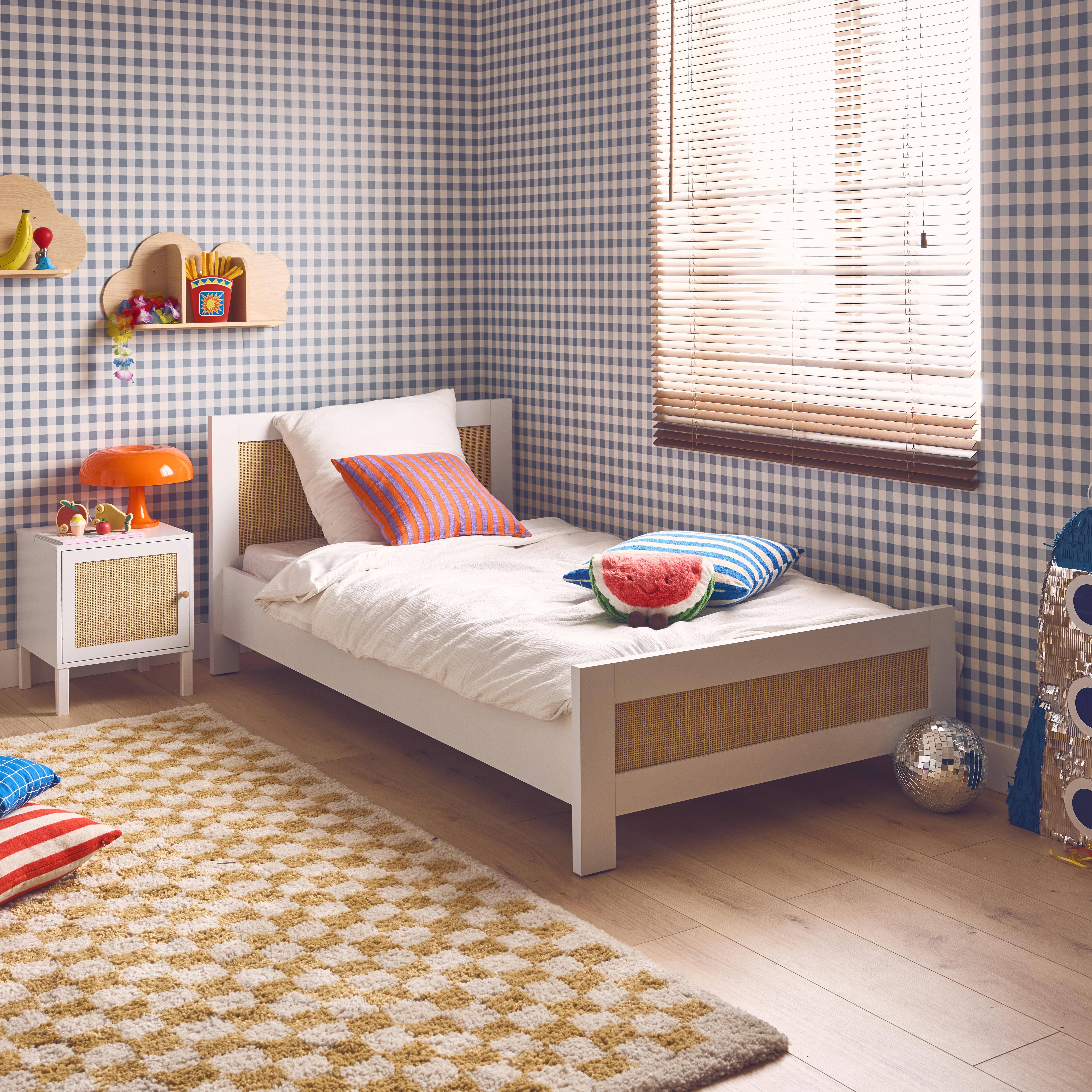 Boheme - Cama infantil de 90cm de madera blanca y efecto bastón + somier