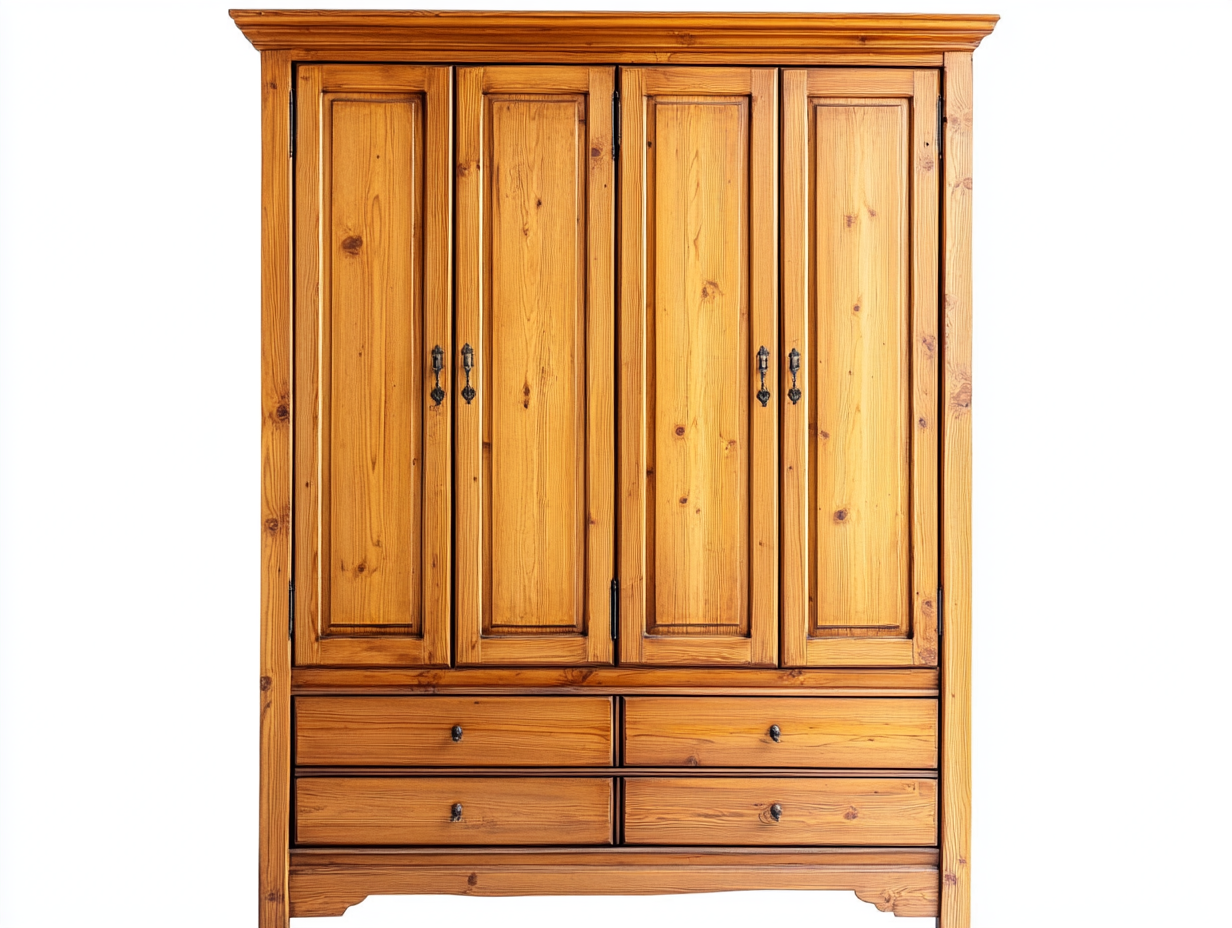 Armario rústico de madera maciza de 4 puertas con cajones inferiores