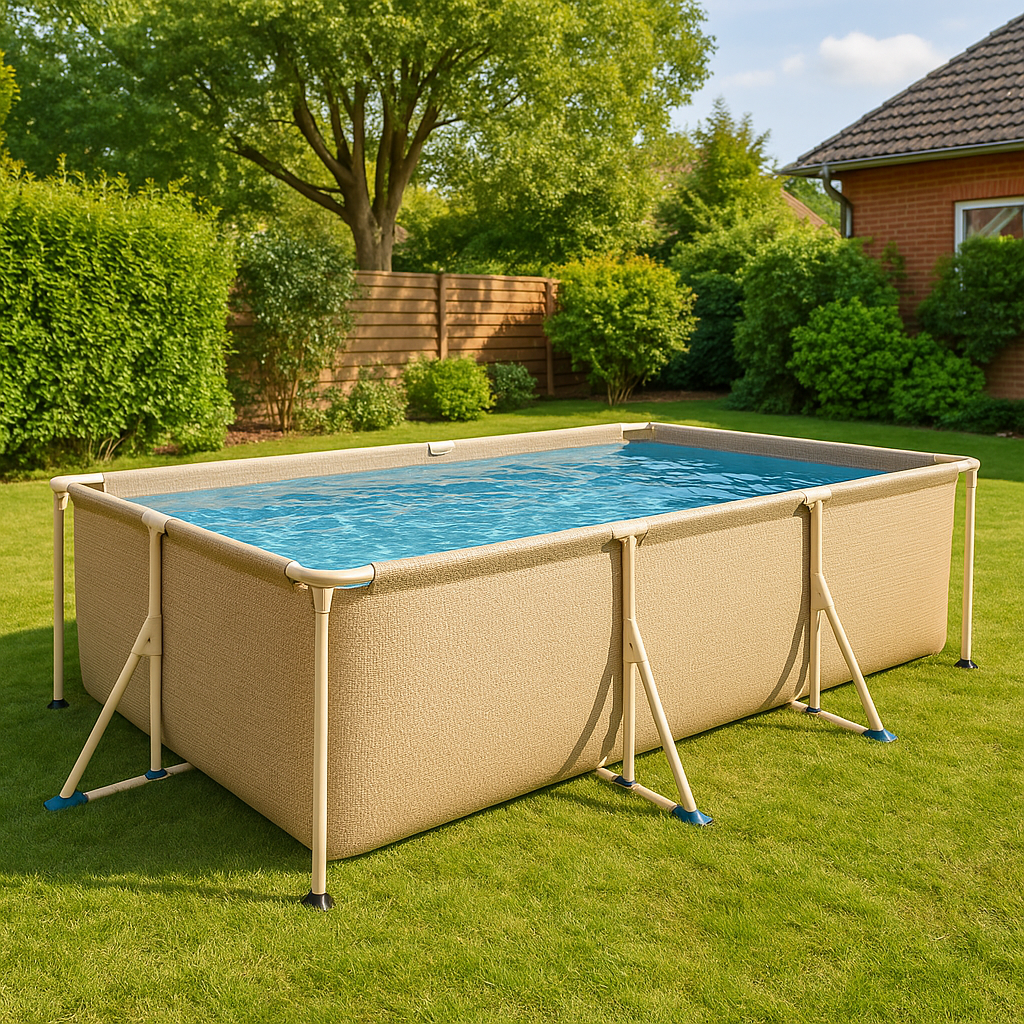 piscina tubular rectangular, piscina desmontable rectangular beige, beige, metal y PVC, jardín y exteriores, 732x366x132 cm