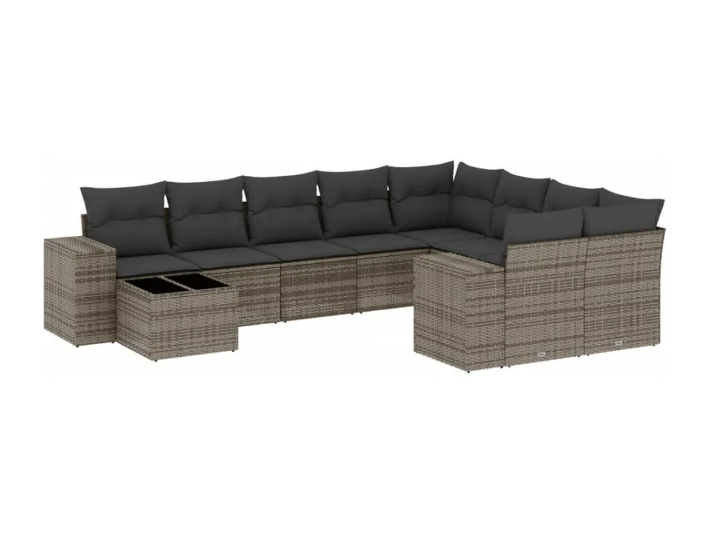 Set de sofás de jardín 10 pzas con cojines ratán sintético gris